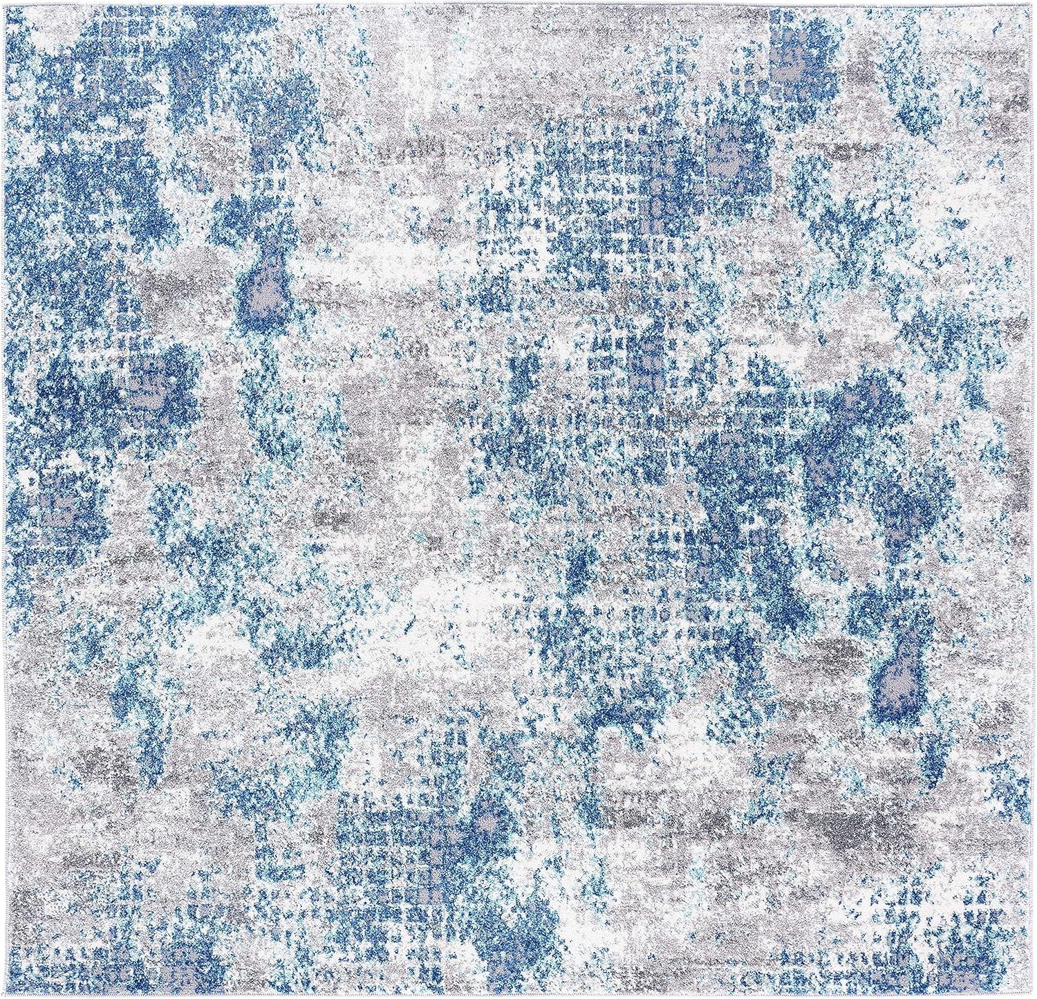 Aston ASN704 Power Loomed Indoor Area Rug - Navy/Grey - 5'3"x5'3" - Safavieh