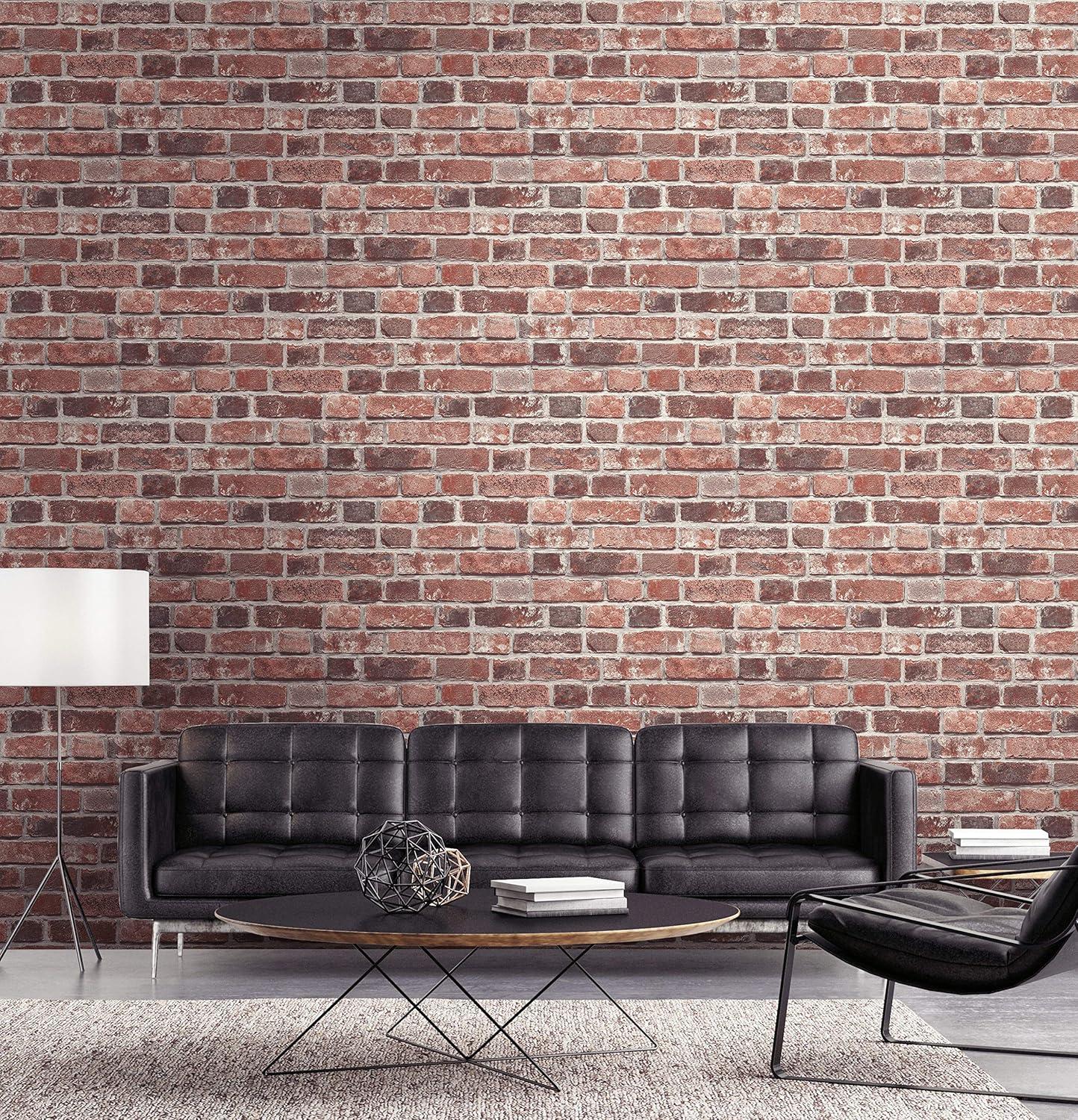 NextWall Faux Distressed Brick Peel and Stick Wallpaper: Vinyl, Self-Adhesive, Industrial Style, Repositionable, 30.75 Sq Ft Coverage