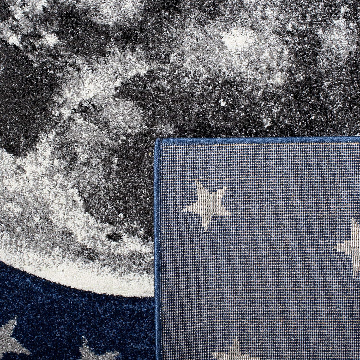 Navy and Gray Moon and Stars Kids Area Rug