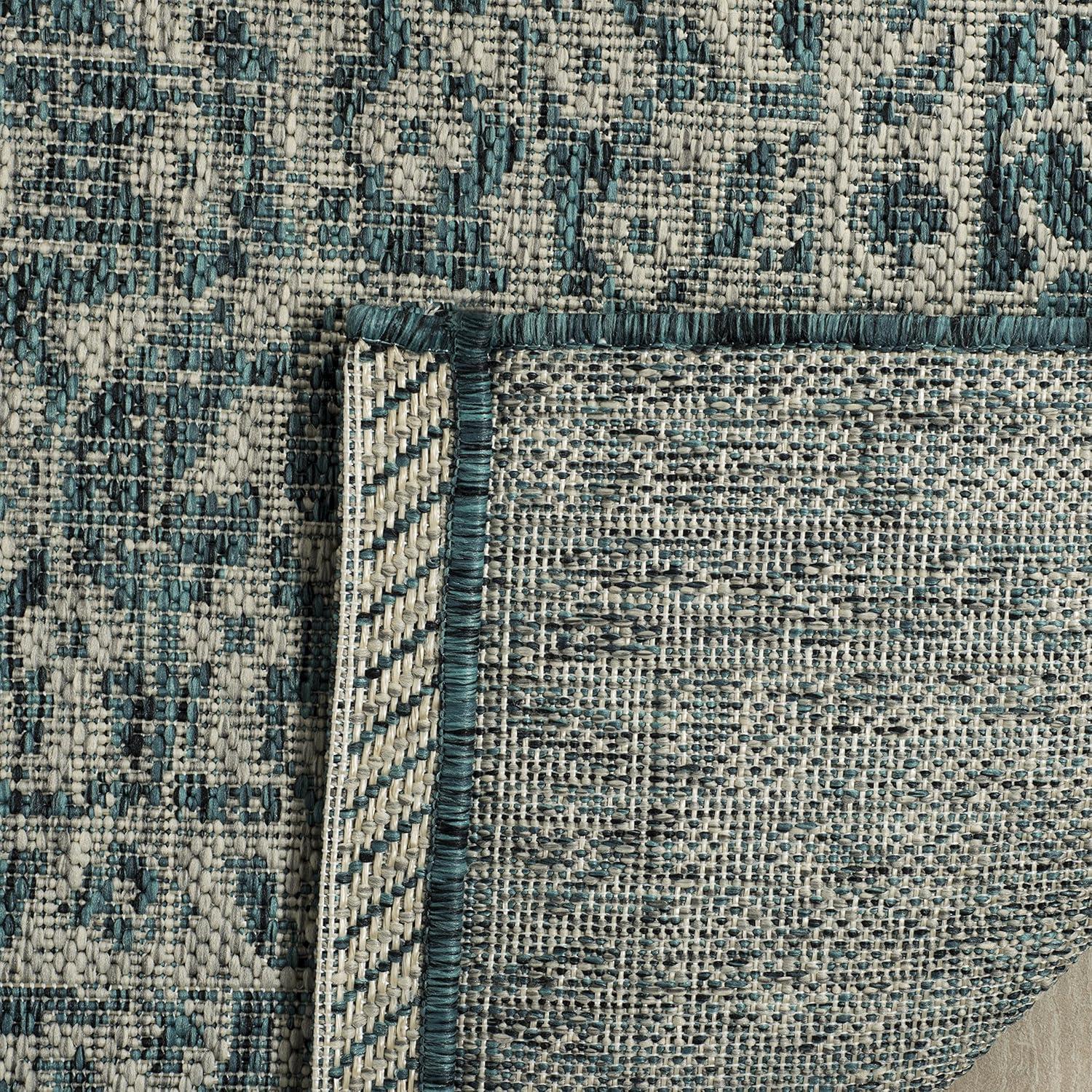 Light Grey & Teal Rectangular Easy-Care Outdoor Rug - 6'7" x 9'6"