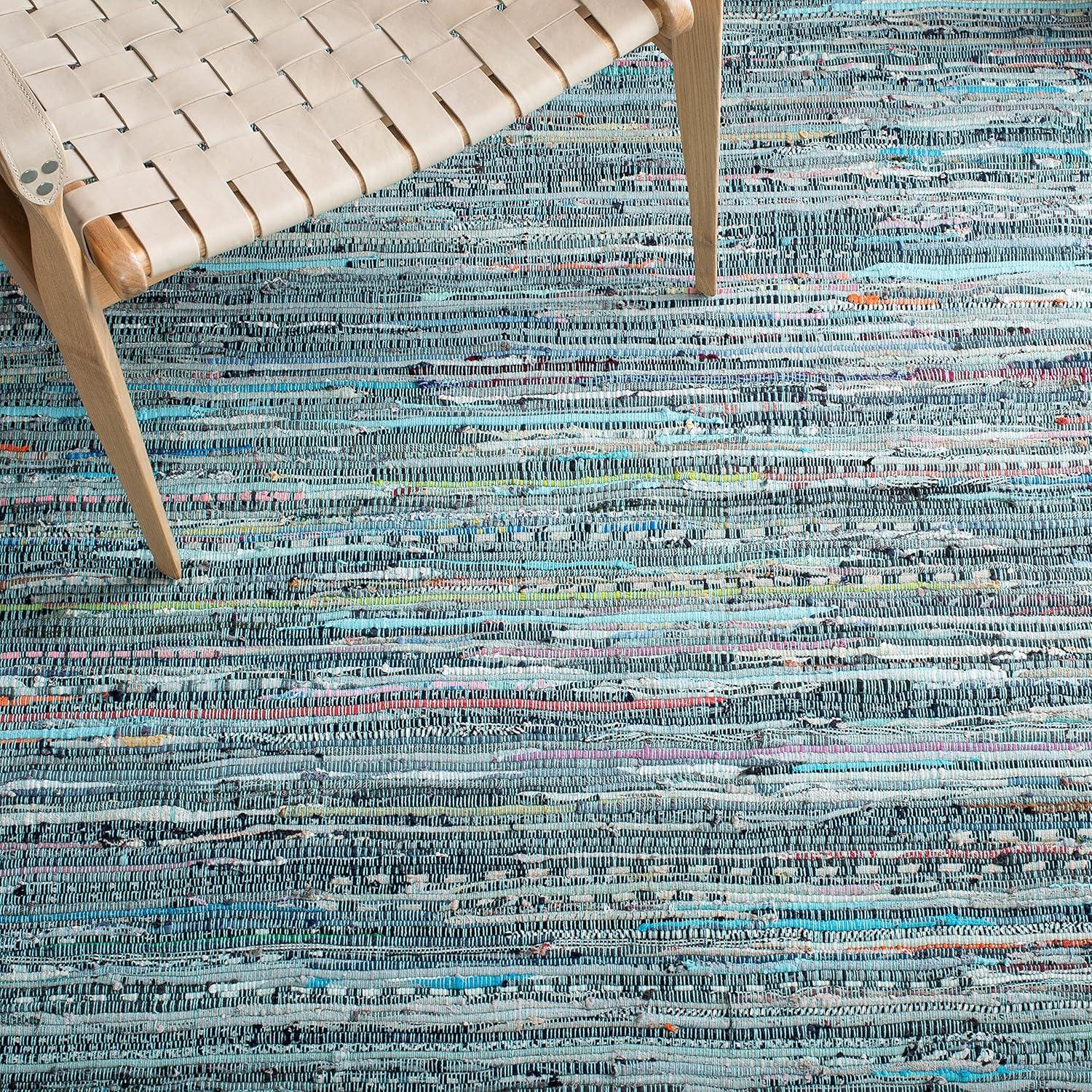 Rag Rug RAR127 Hand Woven Indoor Area Rug - 5'x8' - Turquoise/Multi - Safavieh