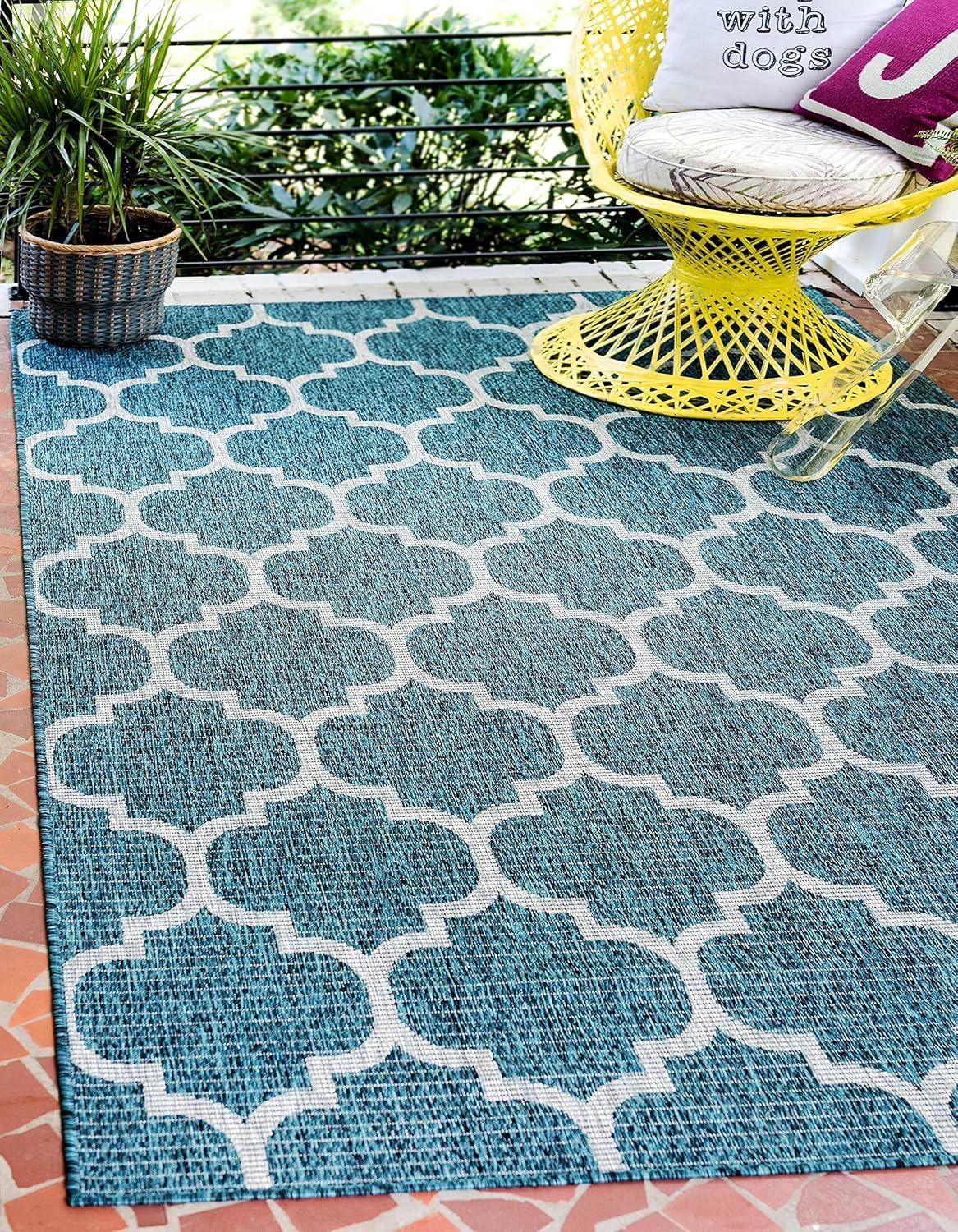 Unique Loom 8' 0 x 11' 4 Rectangle Indoor/Outdoor Trellis Teal Area Rug