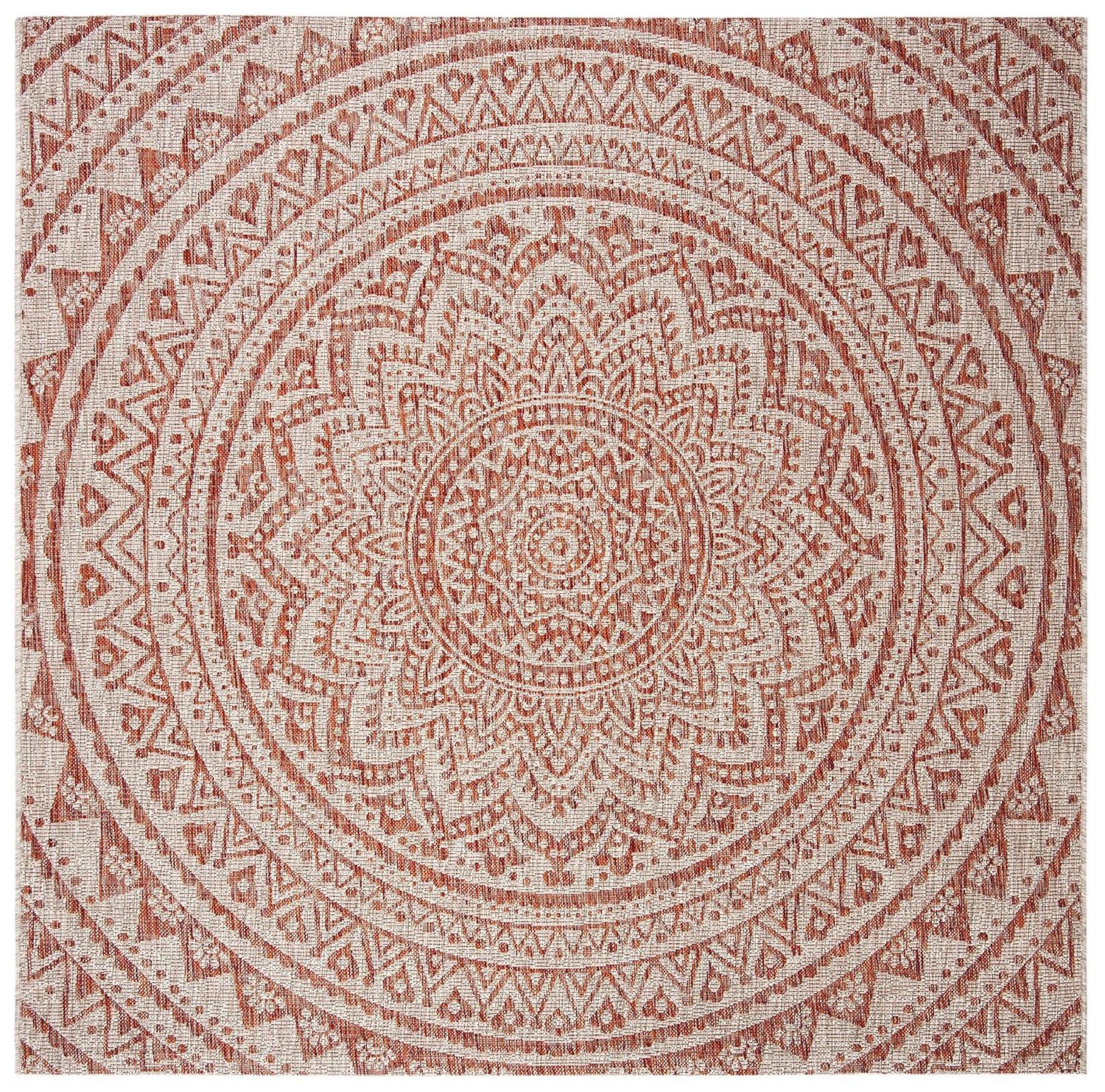Courtyard CY8734 Power Loomed Indoor and Outdoor Area Rug - Light Beige/Terracotta - 5'3"x5'3" - Safavieh