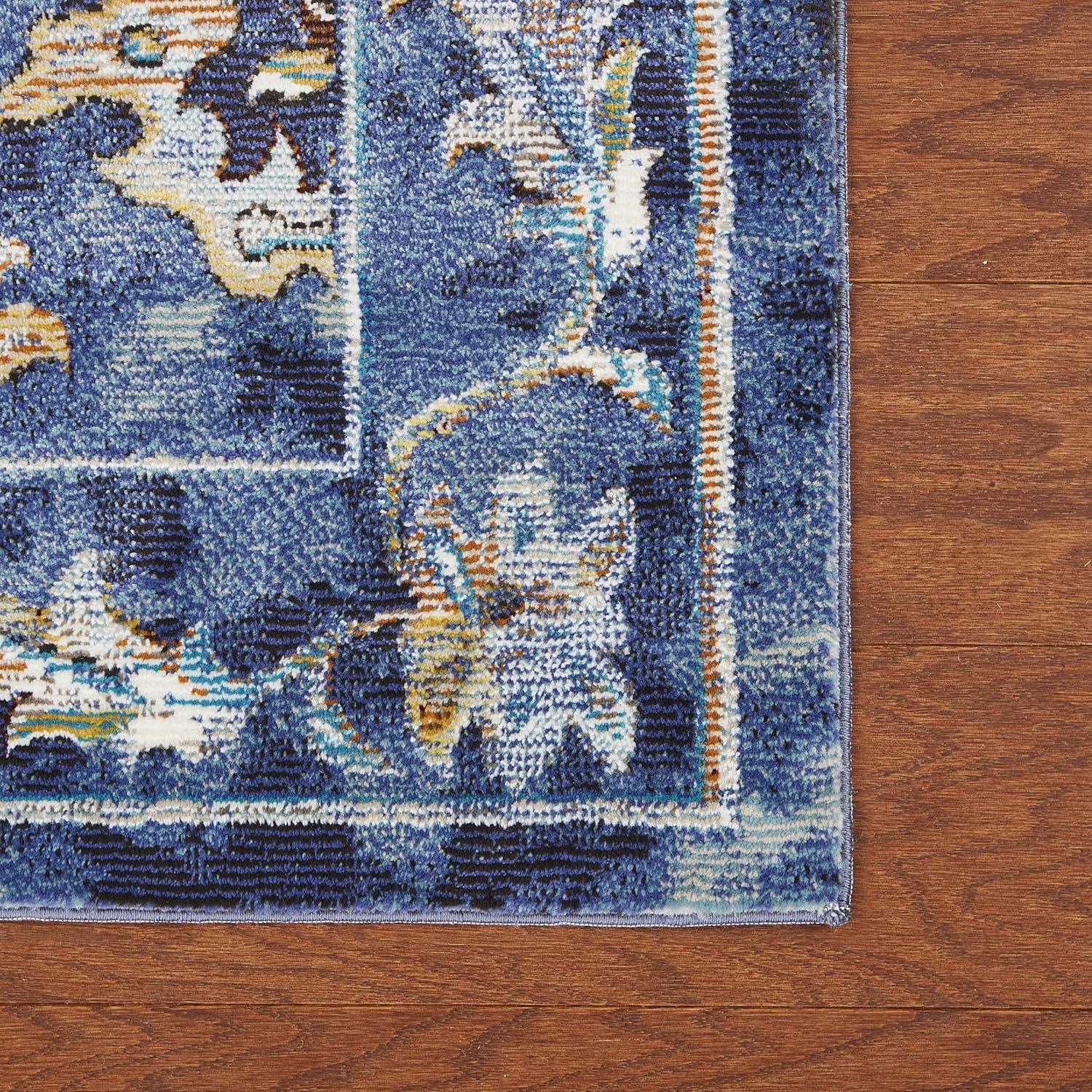 LR Home Ada 5' x 8' Indigo Bordered Floral Adult Durable Indoor Area Rug