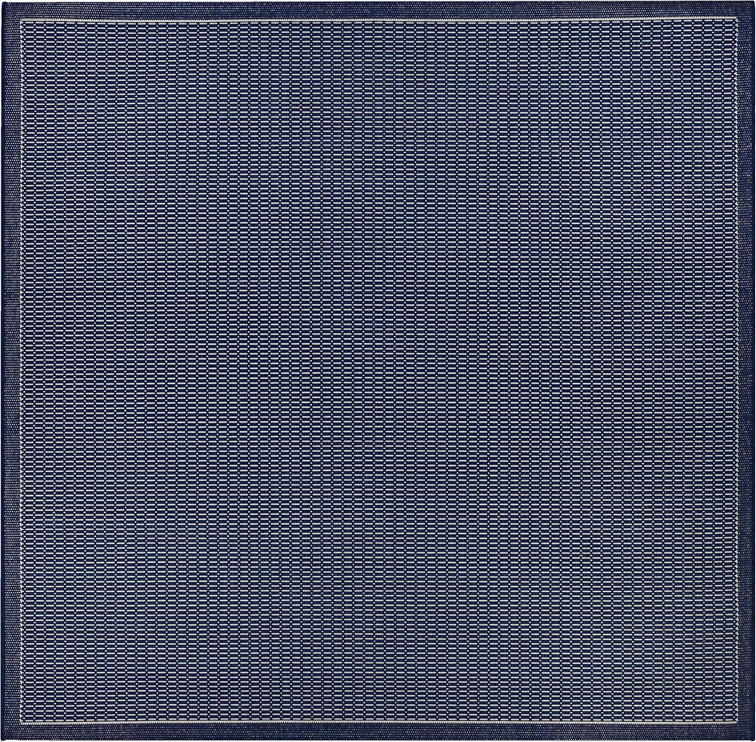 Couristan Recife Checkered Field Indoor / Outdoor Area Rug, Ivory- Indigo Blue, 7'6" Square