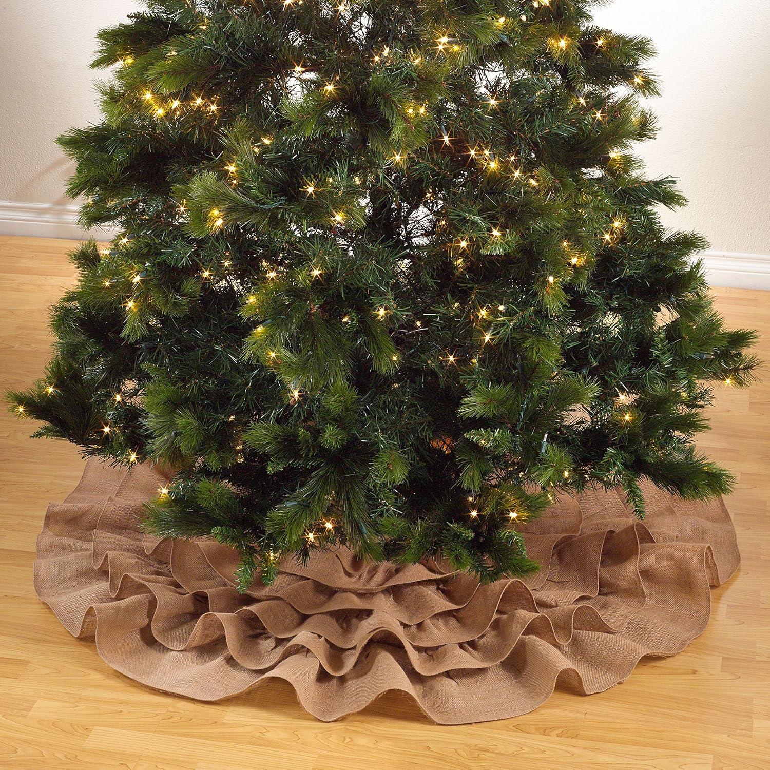 Saro Lifestyle Christmas Tree Skirt With Ruffled Edge, Natural, 84" Round