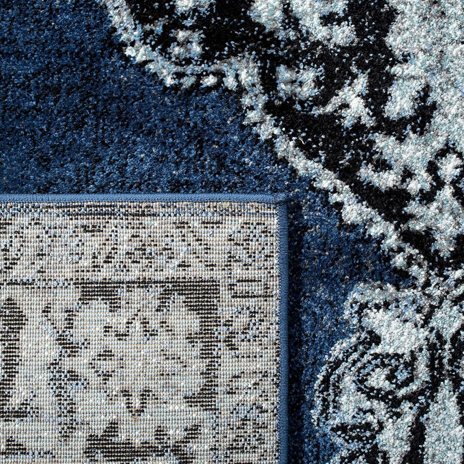 Blue and Grey Rectangular Synthetic Non-slip Area Rug