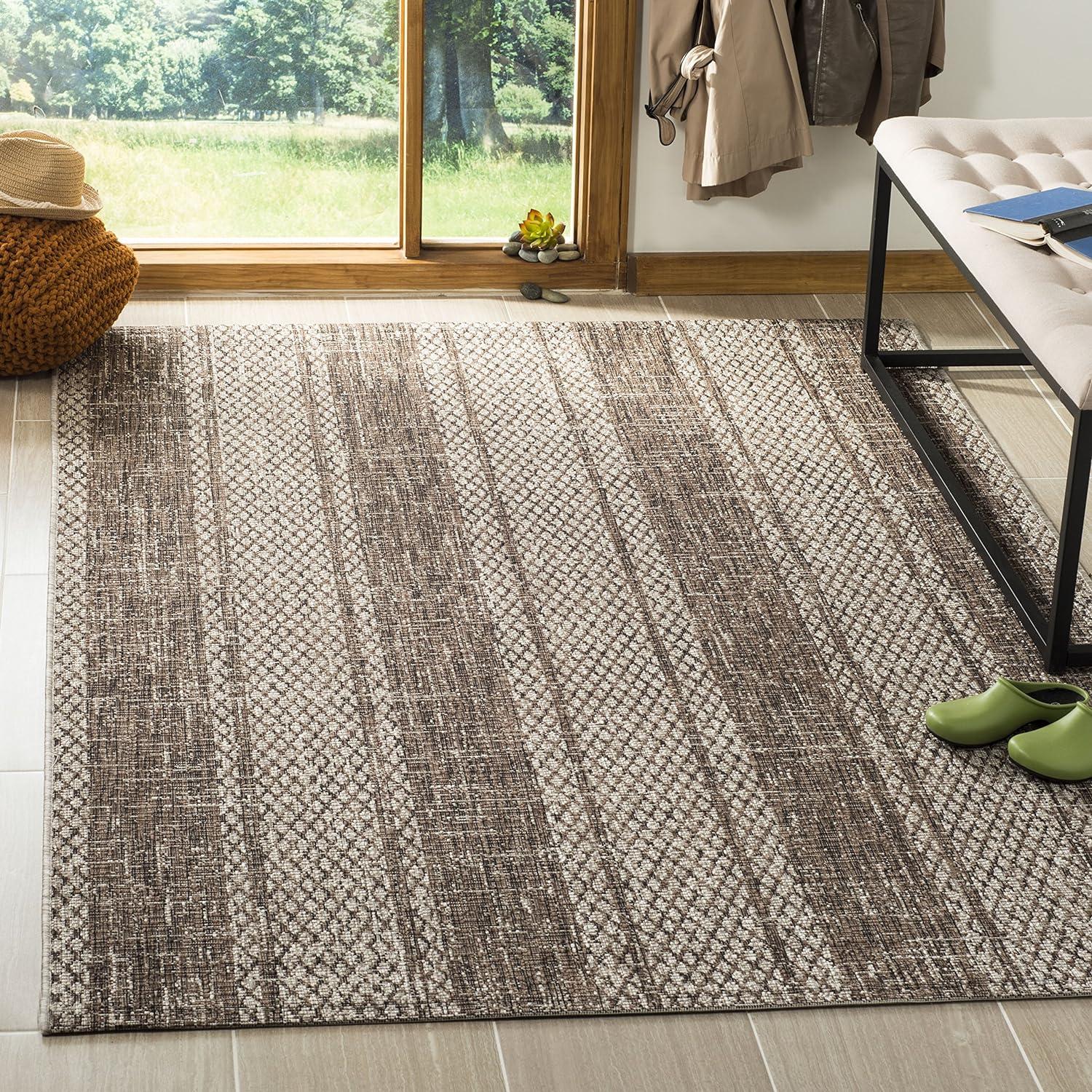 Light Beige and Brown Rectangular Synthetic Outdoor Rug