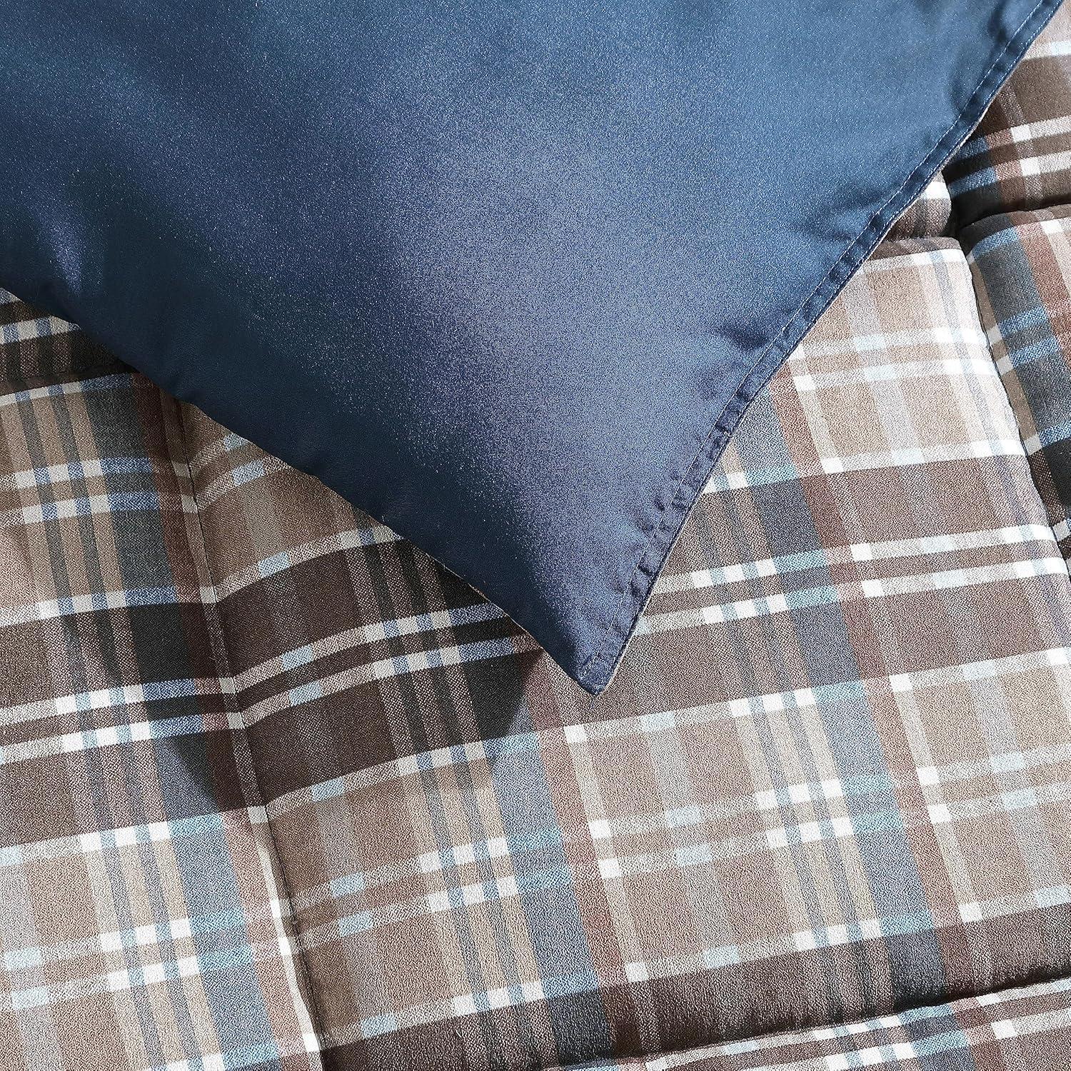 Eddie Bauer Rugged Plaid Brown Microsuede Reversible Duvet Cover Set