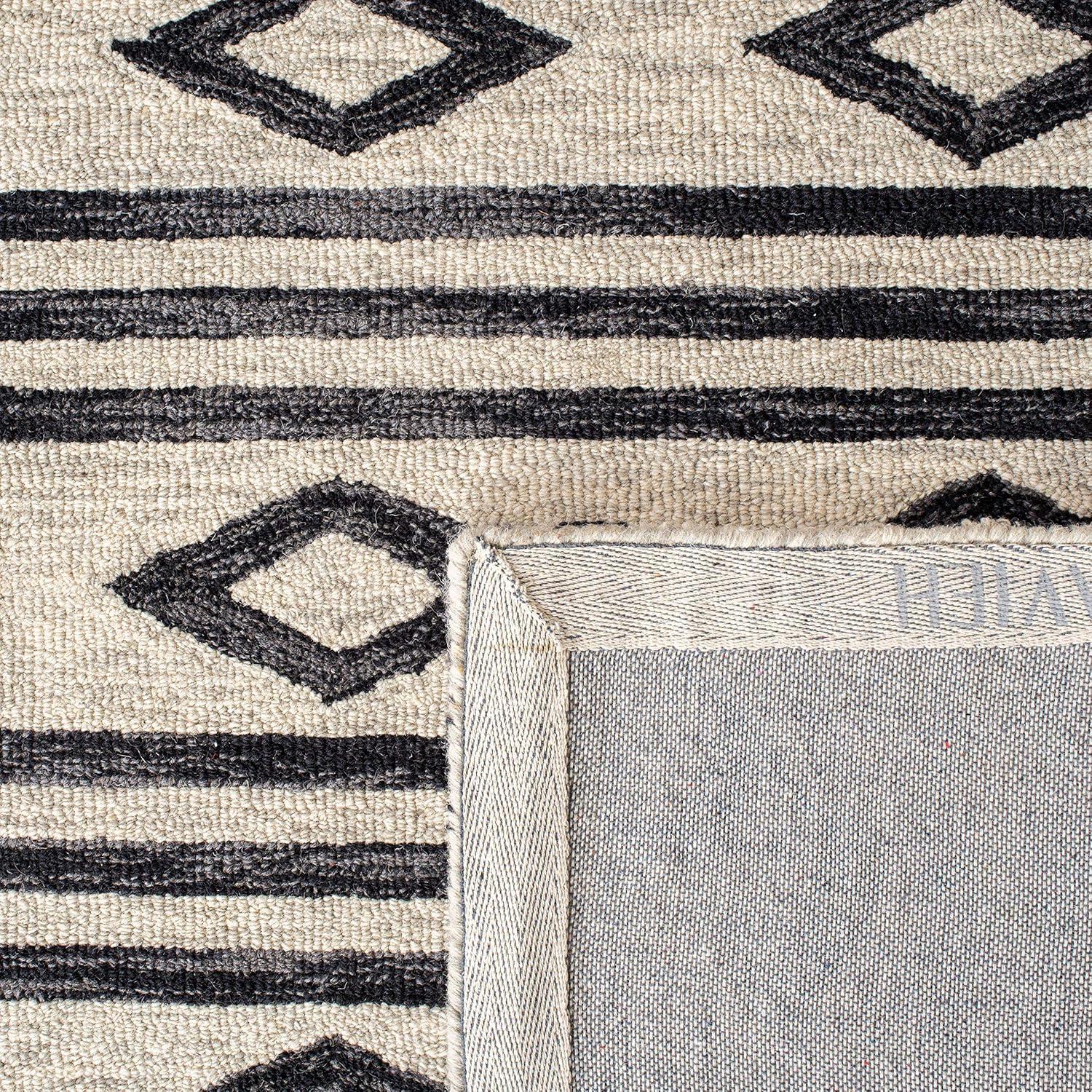 Ivory and Charcoal Handmade Wool Rectangular Area Rug
