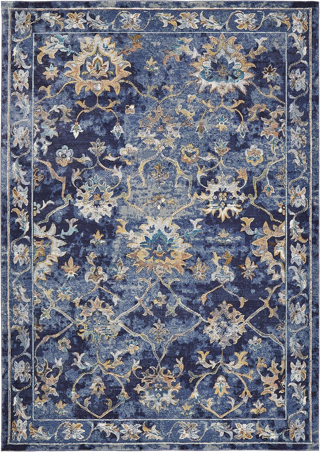LR Home Ada 5' x 8' Indigo Bordered Floral Adult Durable Indoor Area Rug