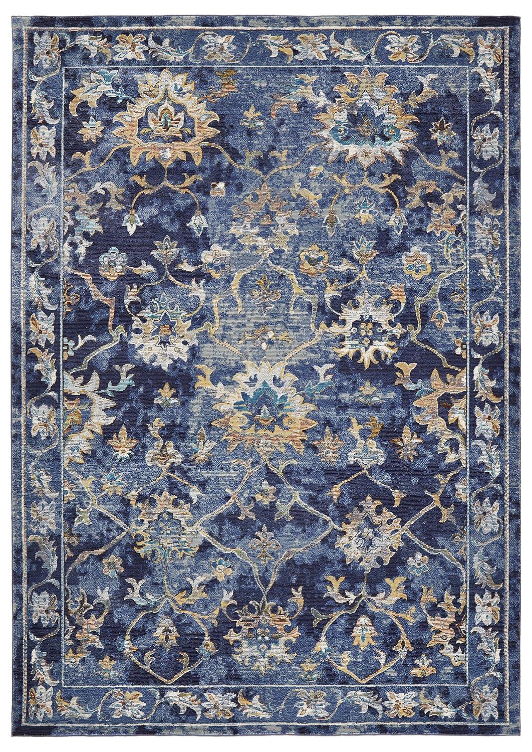 LR Home Ada 5' x 8' Indigo Bordered Floral Adult Durable Indoor Area Rug