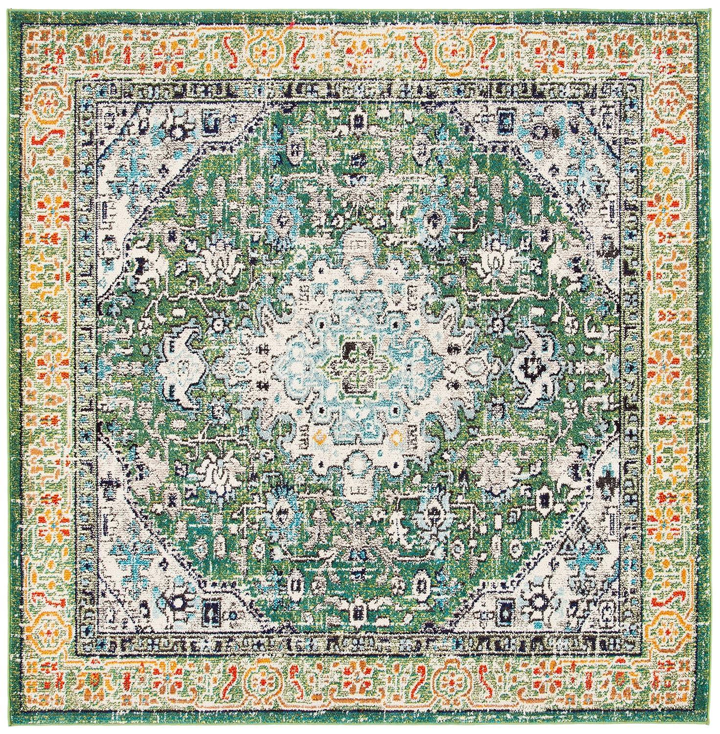 Madison MAD474 Power Loomed Indoor Accent Rug - Green/Turquoise - 3'x3' - Safavieh