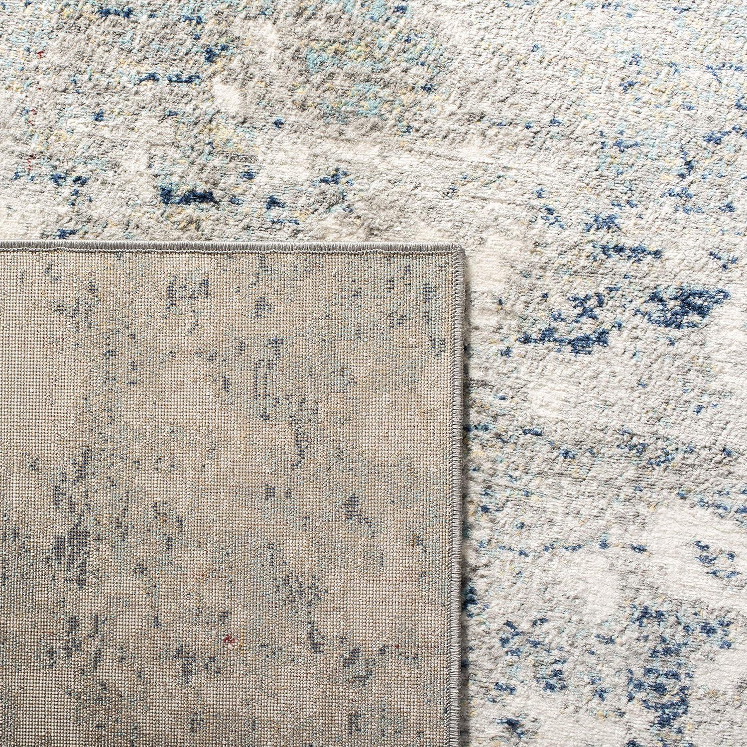 Abstract Grey & Blue Hand-Knotted Synthetic 6' x 9' Area Rug