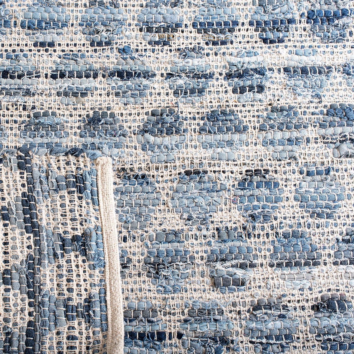 Coastal Blue Cotton & Synthetic 95" Round Handwoven Rug