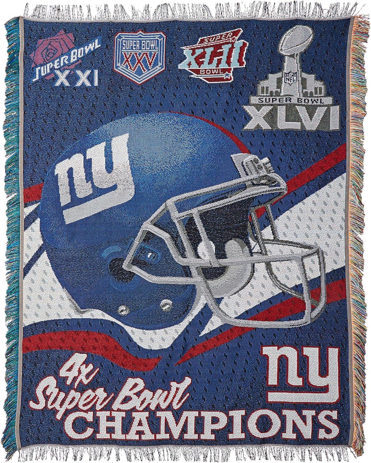 Northwest NFL New York Giants Throw Blanket, 4x Champs Commemorative Football Decor, 48x60 Inches