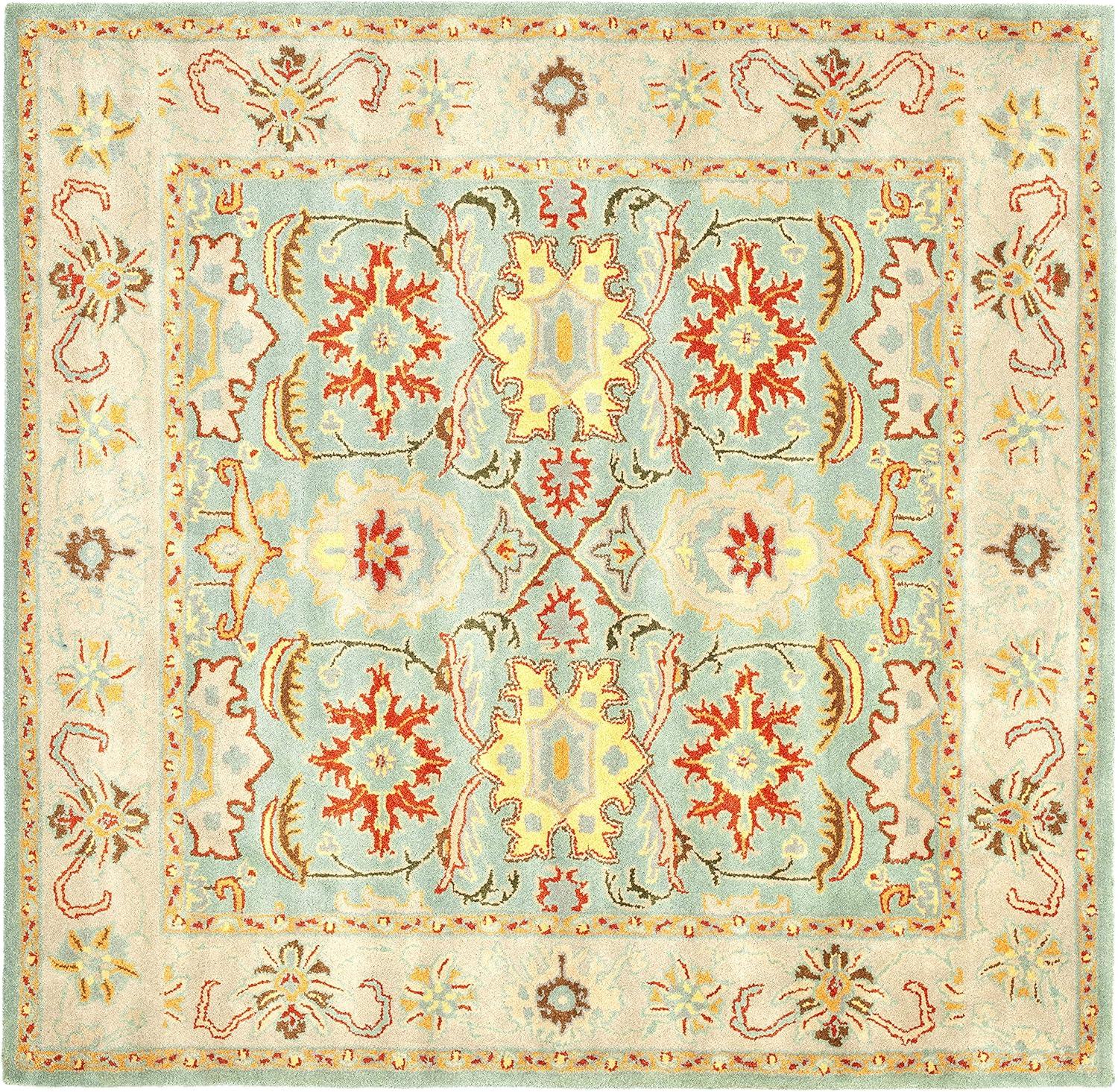 Elegant Heritage 8' Square Light Blue/Ivory Hand-Tufted Wool Rug