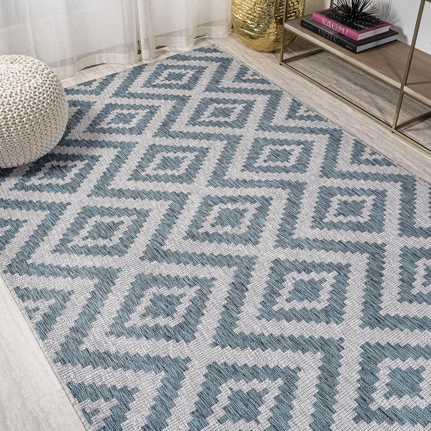 Reversible Sintra Diamond Blue/Gray Geometric Indoor/Outdoor Rug