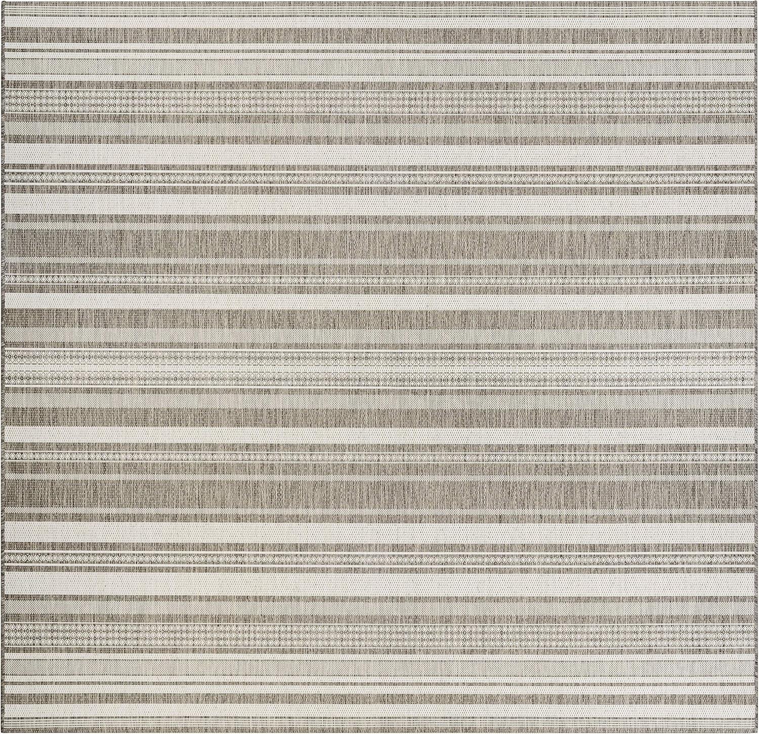 Couristan Recife Gazebo Stripe Indoor / Outdoor Area Rug, Champagne- Taupe, 7'6" Square