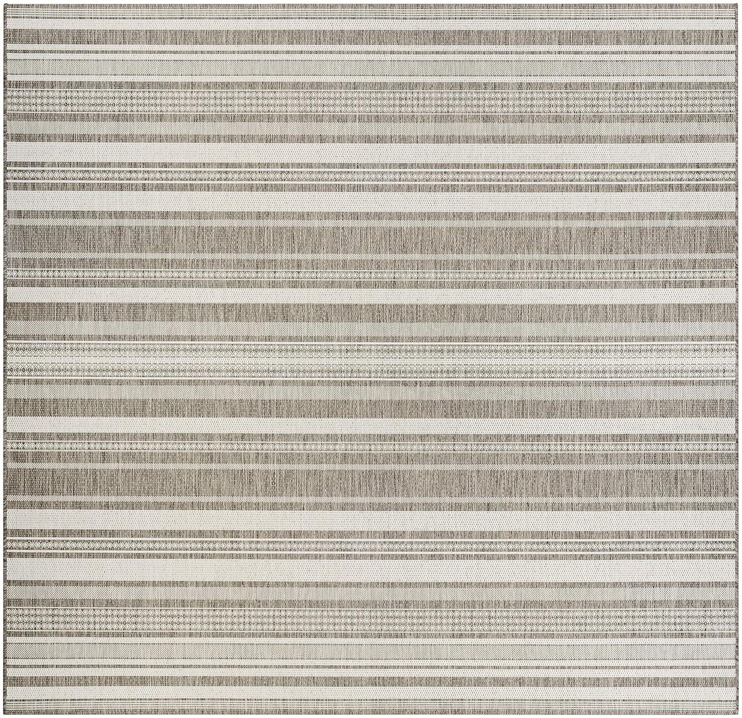 Couristan Recife Gazebo Stripe Indoor / Outdoor Area Rug, Champagne- Taupe, 7'6" Square