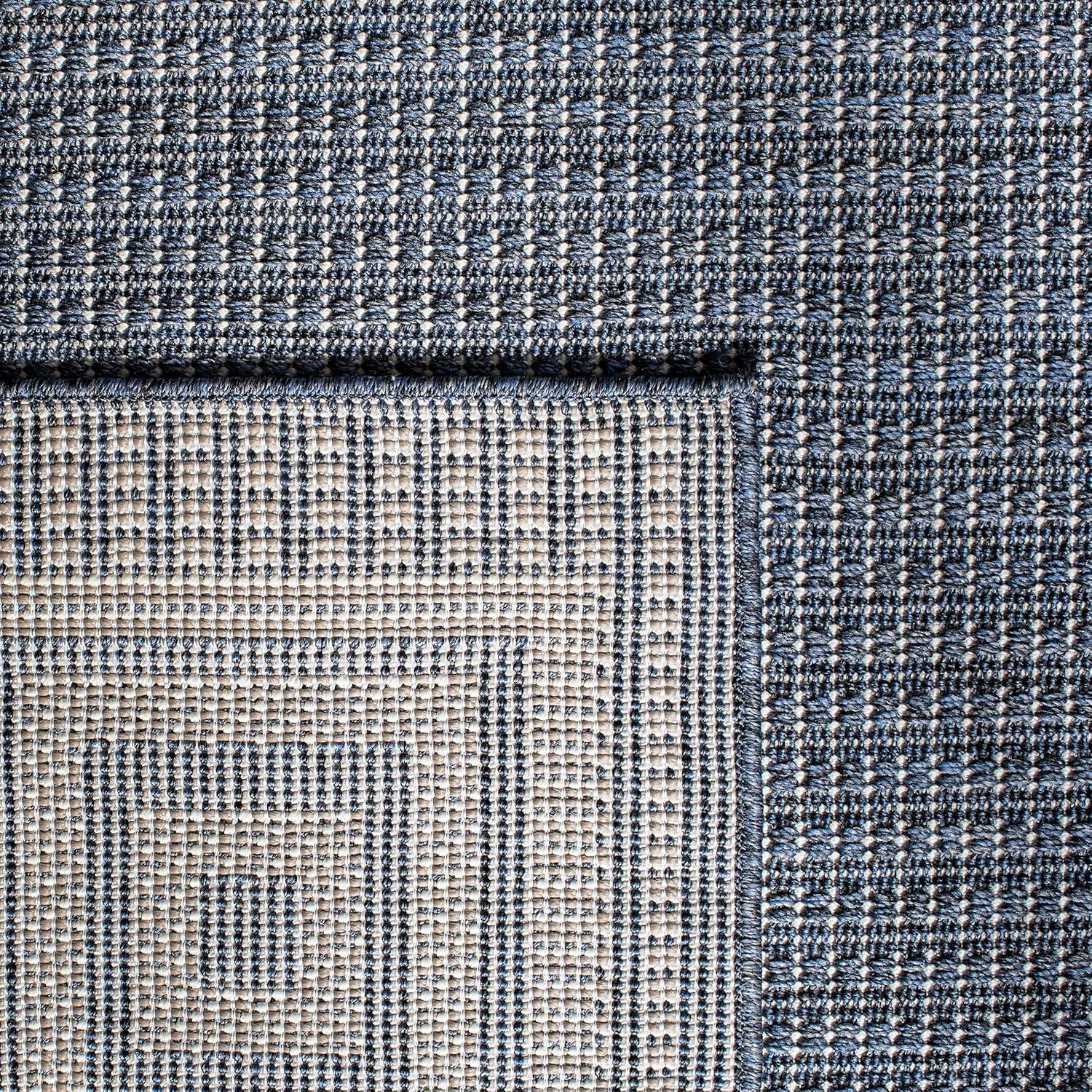 SAFAVIEH Bermuda Isidora Geometric Machine Washable Indoor/Outdoor Area Rug, Ivory/Blue, 5'3" x 7'6"