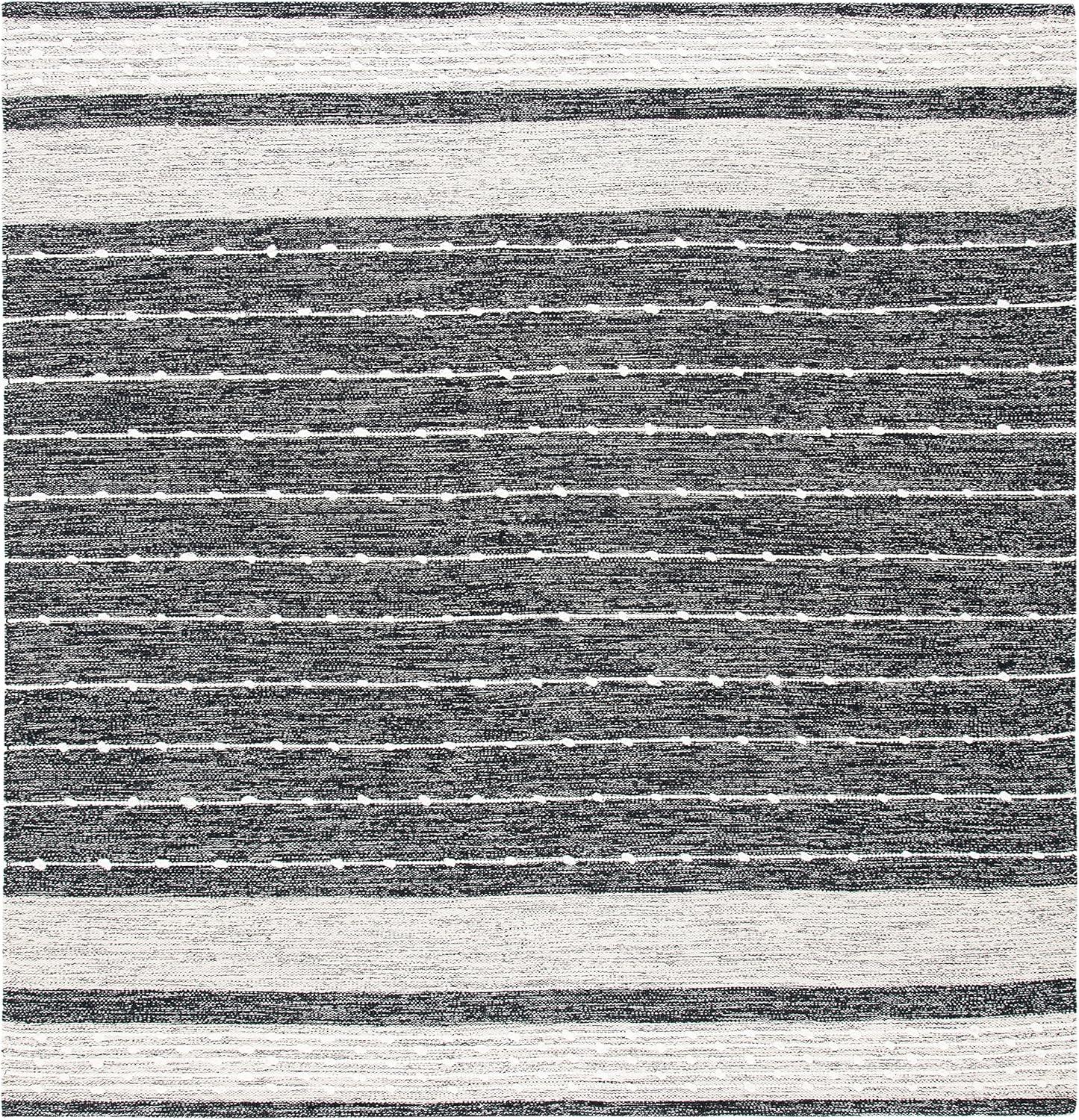 Striped Kilim STK509 Hand Woven Area Rug - Black/Ivory - 7'x7' - Safavieh.