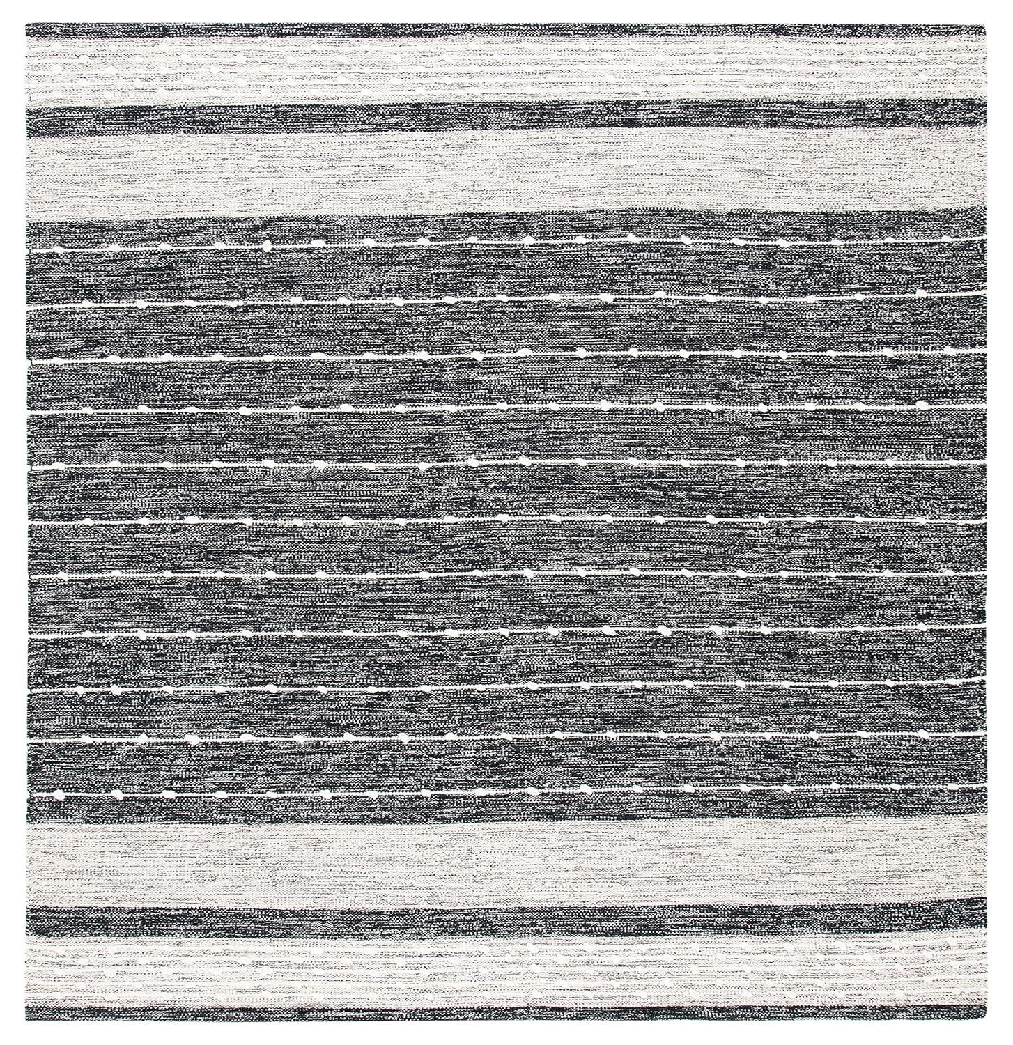 Striped Kilim STK509 Hand Woven Area Rug - Black/Ivory - 7'x7' - Safavieh.