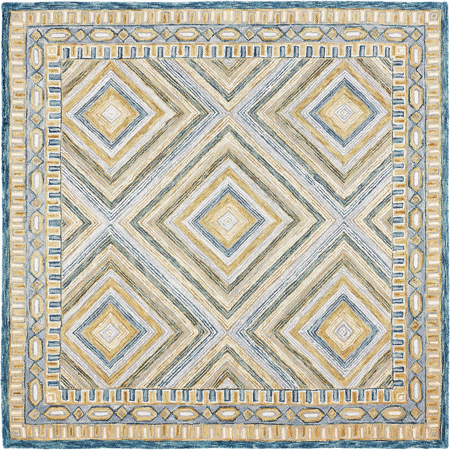 SAFAVIEH Aspen Caitriona Geometric Wool Area Rug, Navy/Gold, 7' x 7' Square