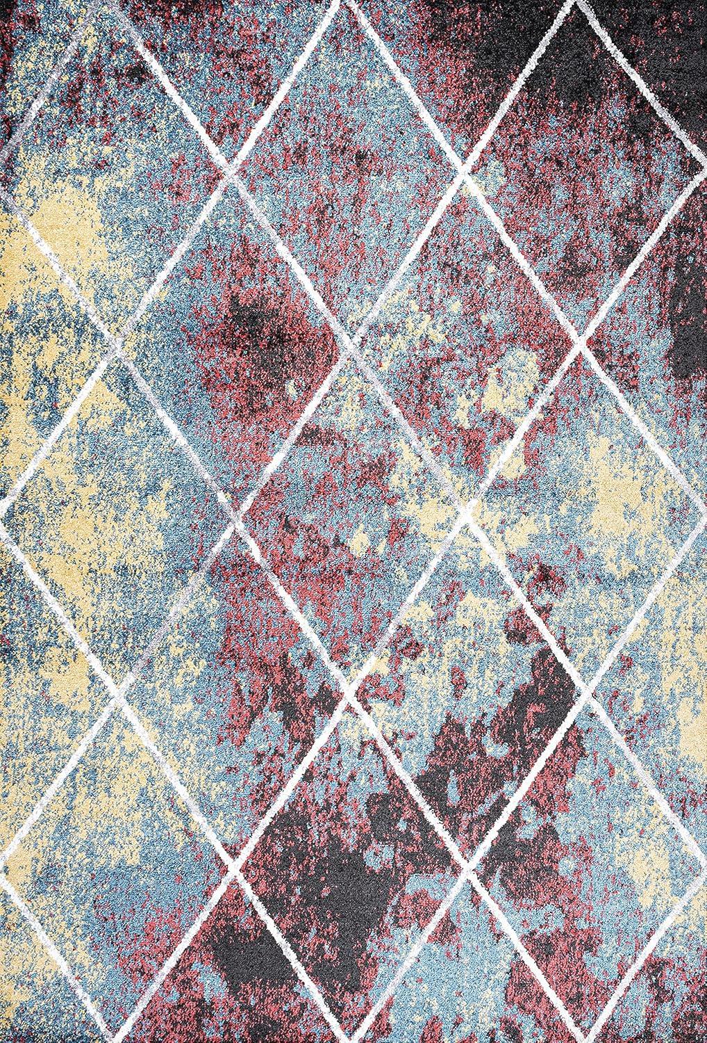 4'x6' Cole Minimalist Diamond Trellis Area Rug, Multi/White - JONATHAN Y