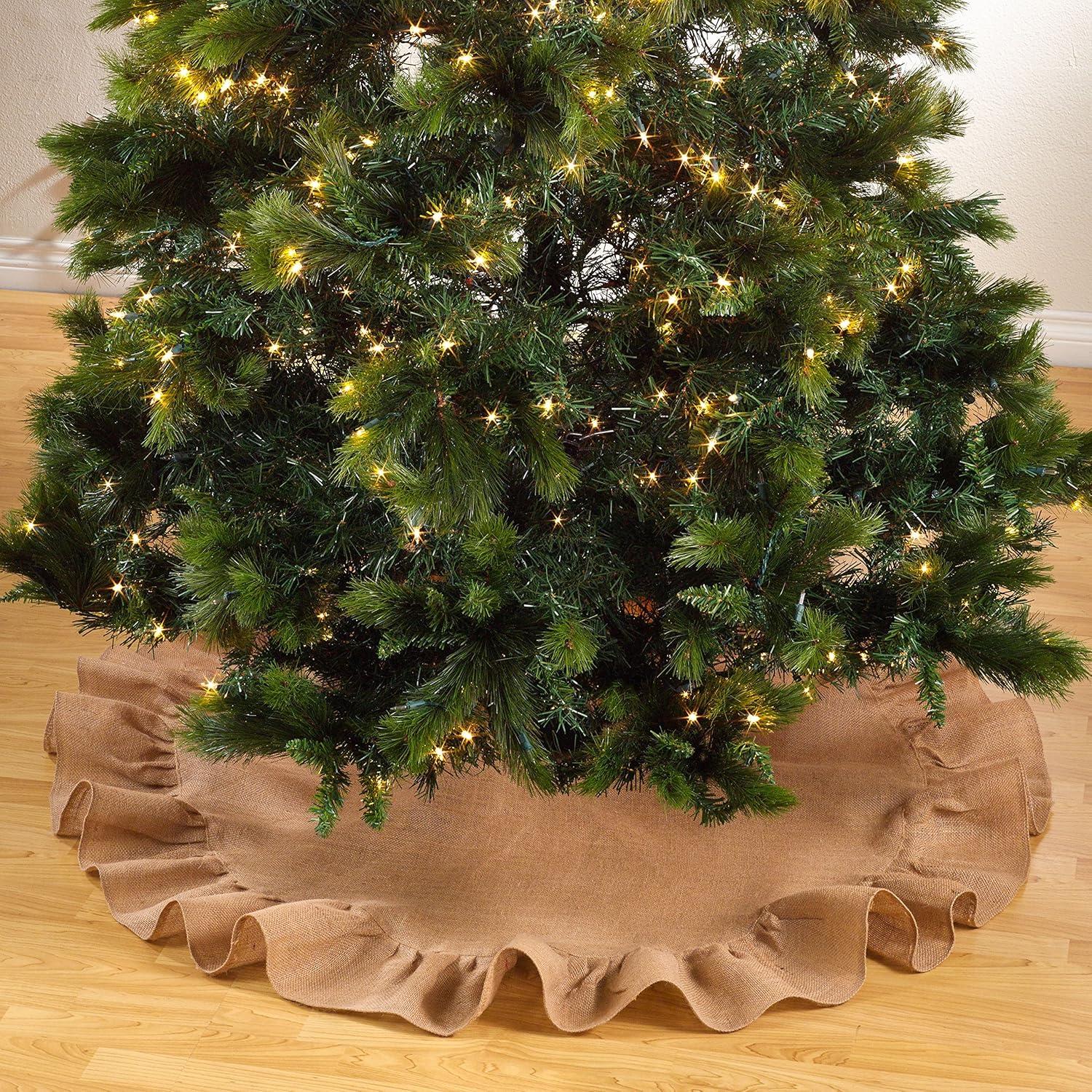 Saro Lifestyle Ruffled Jute Christmas Tree Skirt Natural 53"