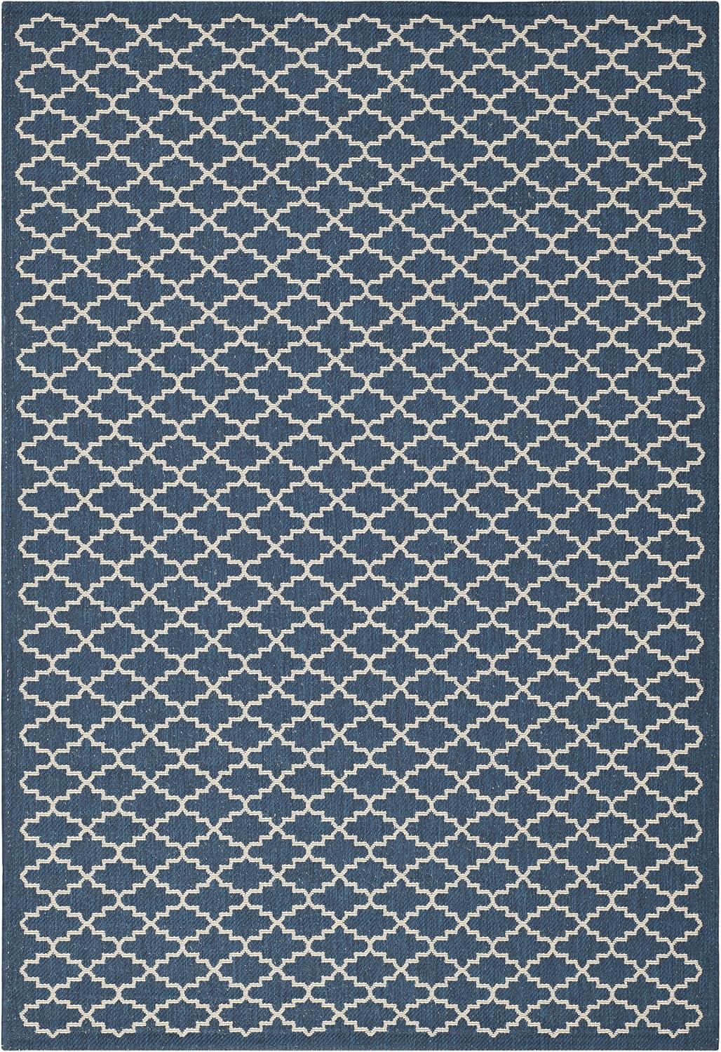 Navy and Beige Trellis Indoor/Outdoor Synthetic Area Rug