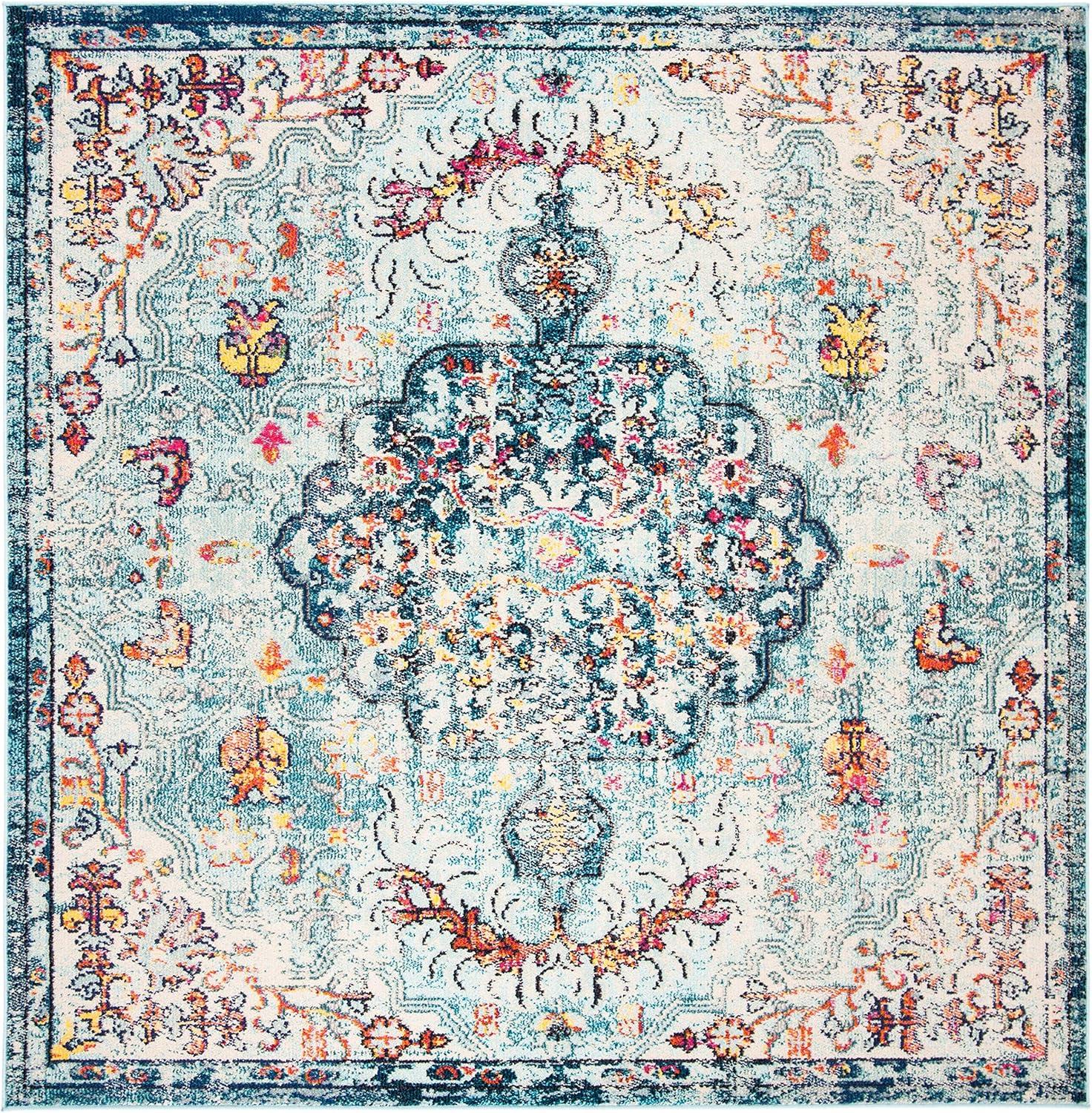 SAFAVIEH Madison Joandra Vintage Floral Area Rug, Navy/Light Blue, 11' x 11' Square