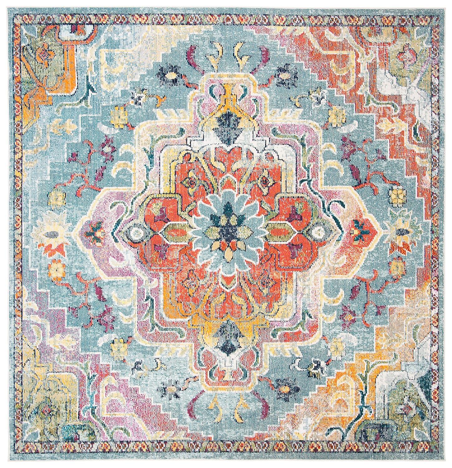 SAFAVIEH Crystal Debra Southwestern Area Rug, Teal/Orange, 10' x 10' Square