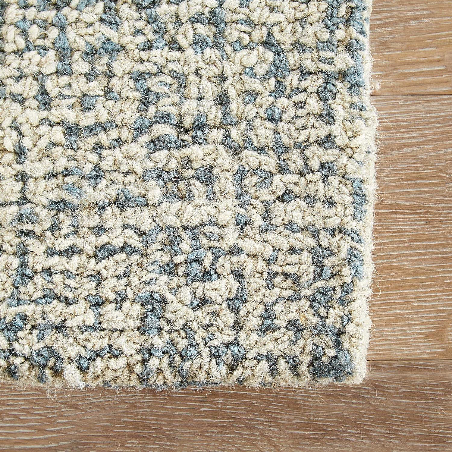 Light Grey & Real Teal Hand-Tufted Wool Area Rug 9'6"x13'6"