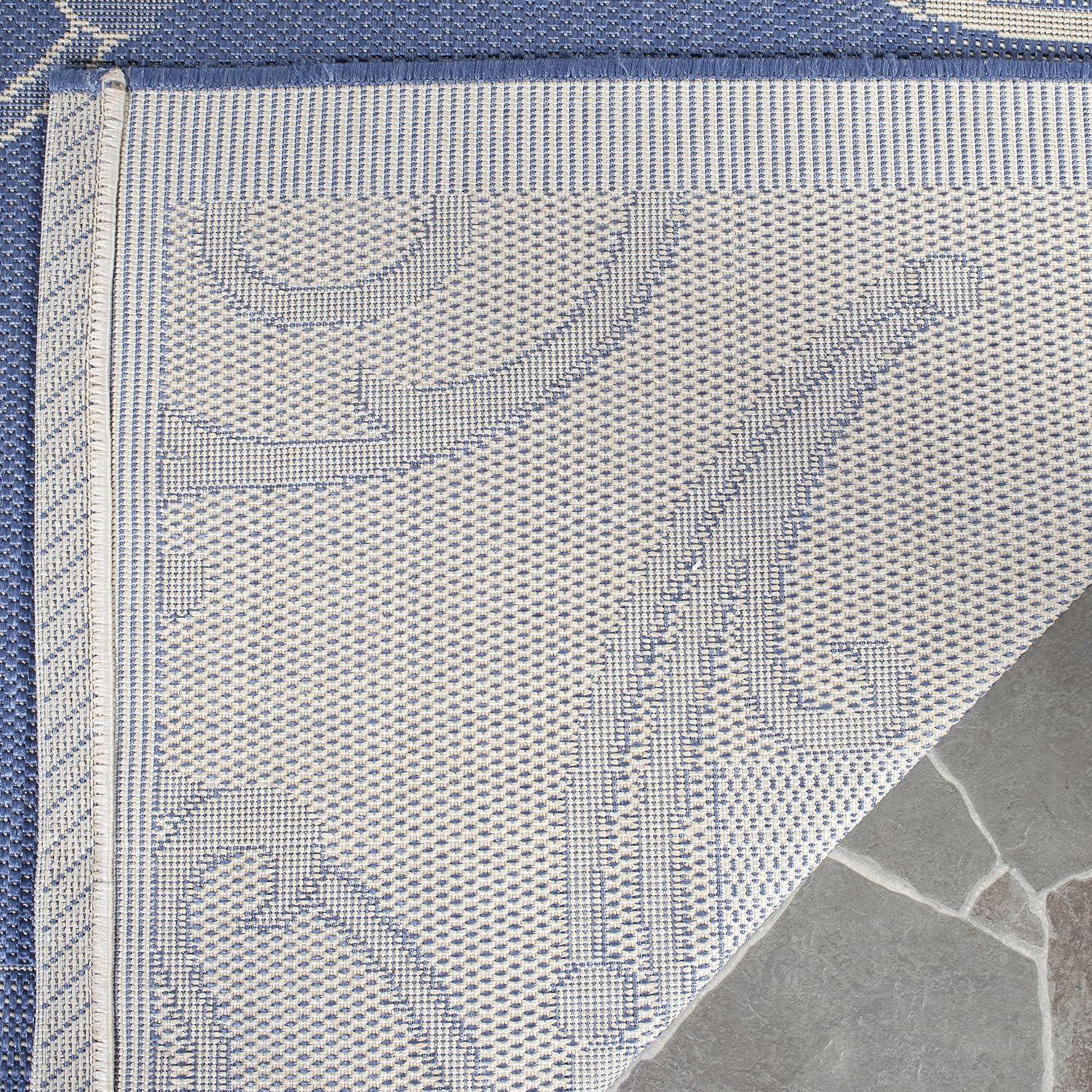 SAFAVIEH Courtyard Daniel Floral Indoor/Outdoor Area Rug, 7'10" x 7'10" Square, Blue/Natural