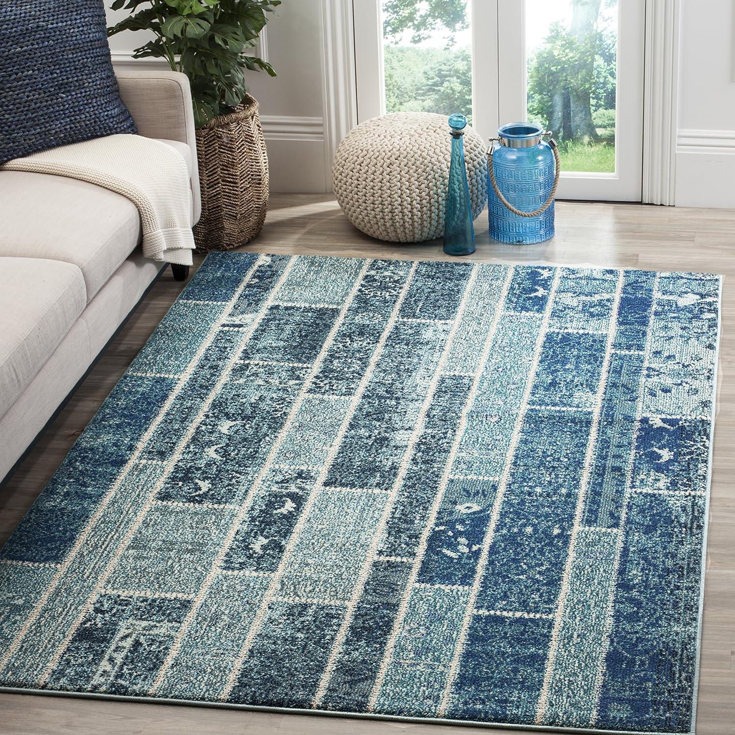 Bohemian Chic Blue Multi Hand-Knotted Synthetic Area Rug 5'1" x 7'7"