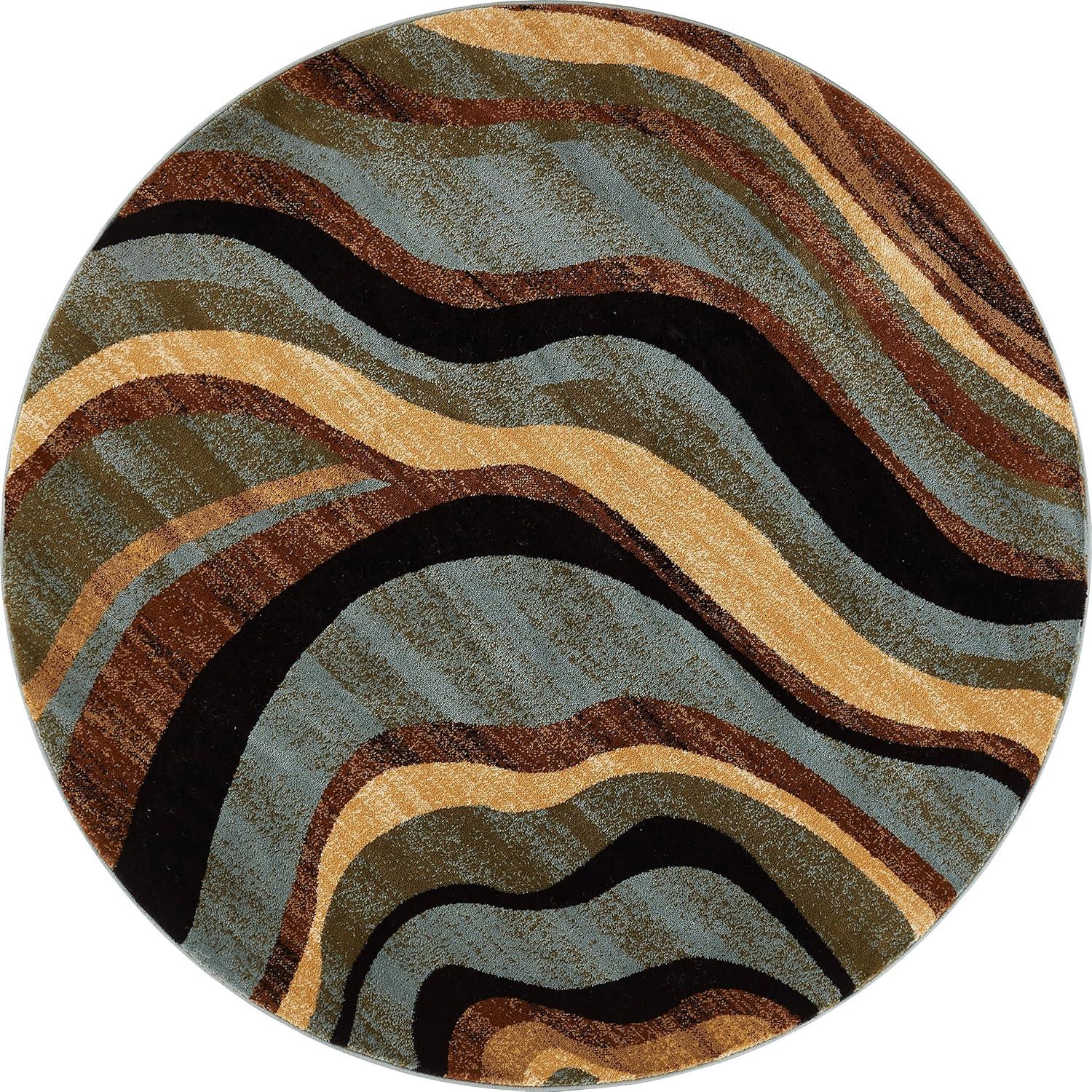 Well Woven Hudson Waves Geometric Modern Casual Abstract Contemporary Natural Lines Soft 5'3" Round Multi Blue Area Rug