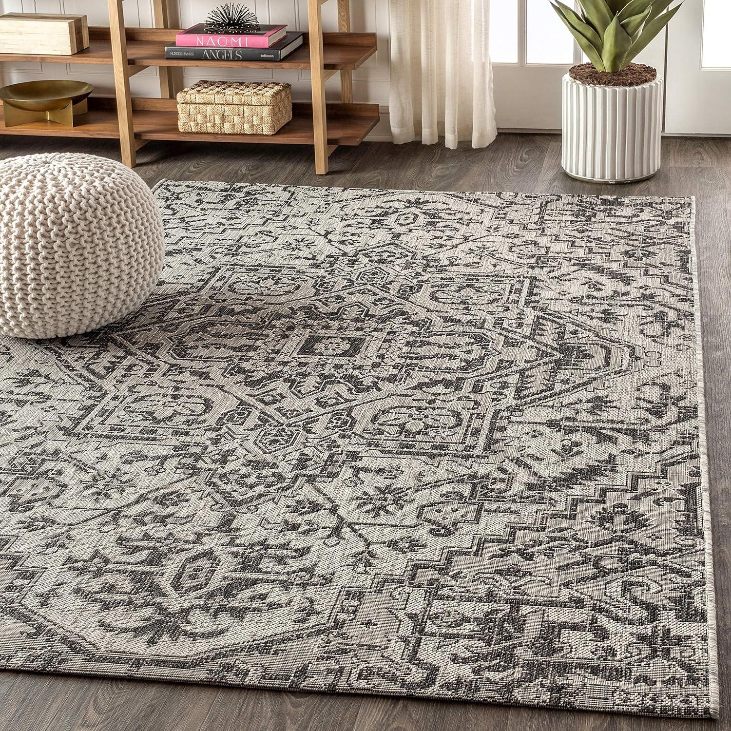 Estrella Bohemian Inspired Medallion Textured Weave Indoor/Outdoor Area Rug - JONATHAN Y