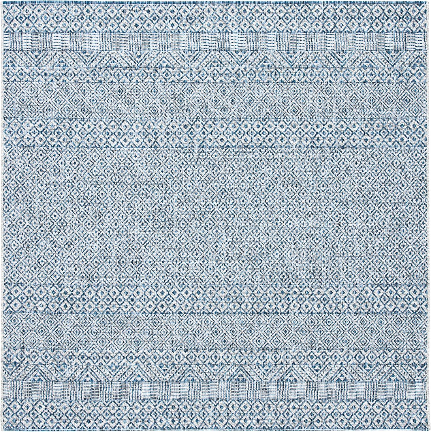 47" Blue Synthetic Non-slip Square Area Rug