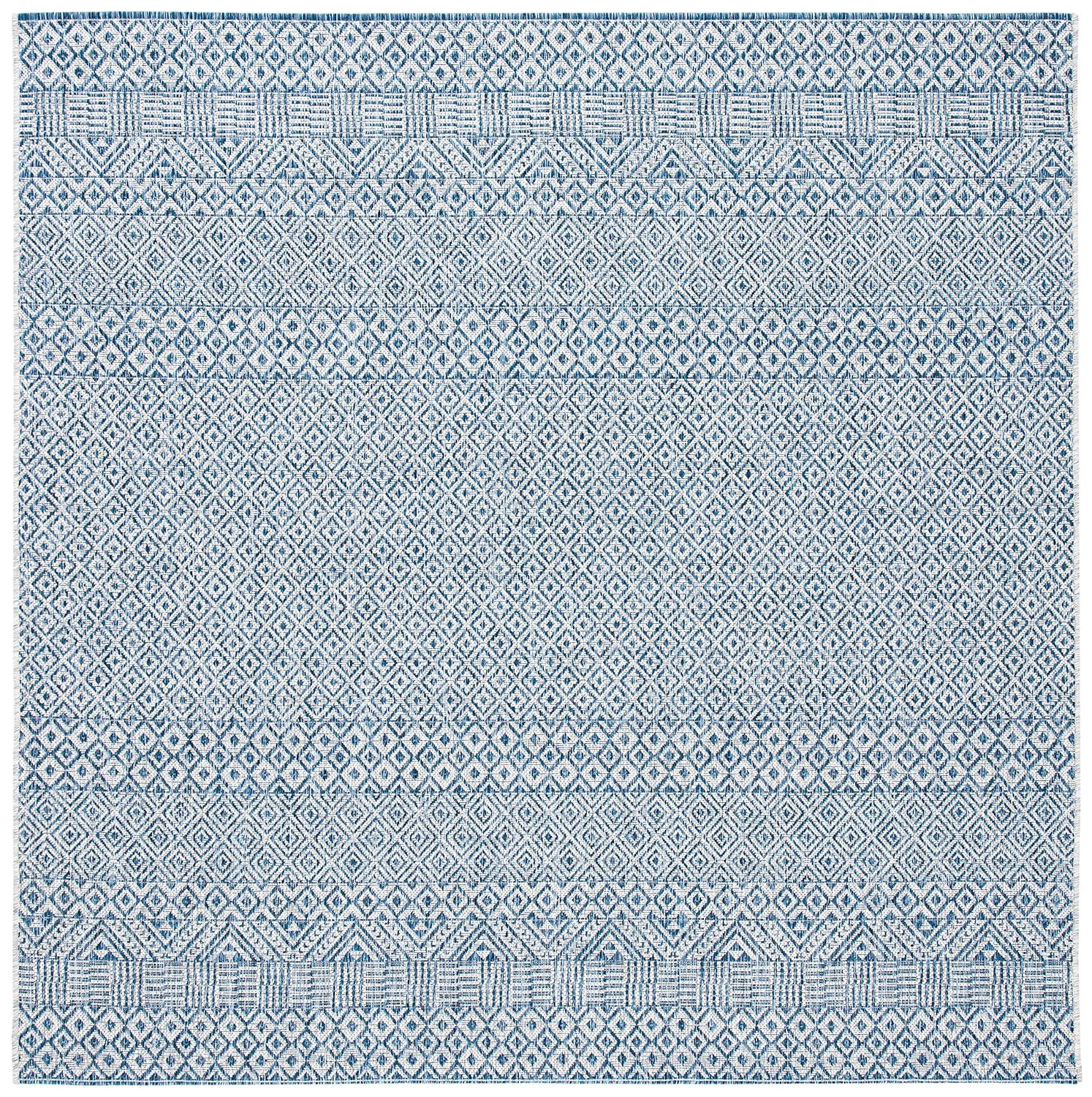 Courtyard CY8235 Power Loomed Indoor and Outdoor Area Rug - Grey/Blue - 4'x4' - Safavieh
