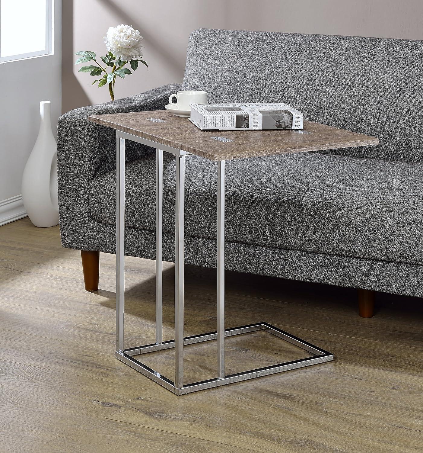 Denson Gray Oak and Chrome Expandable Swivel Side Table