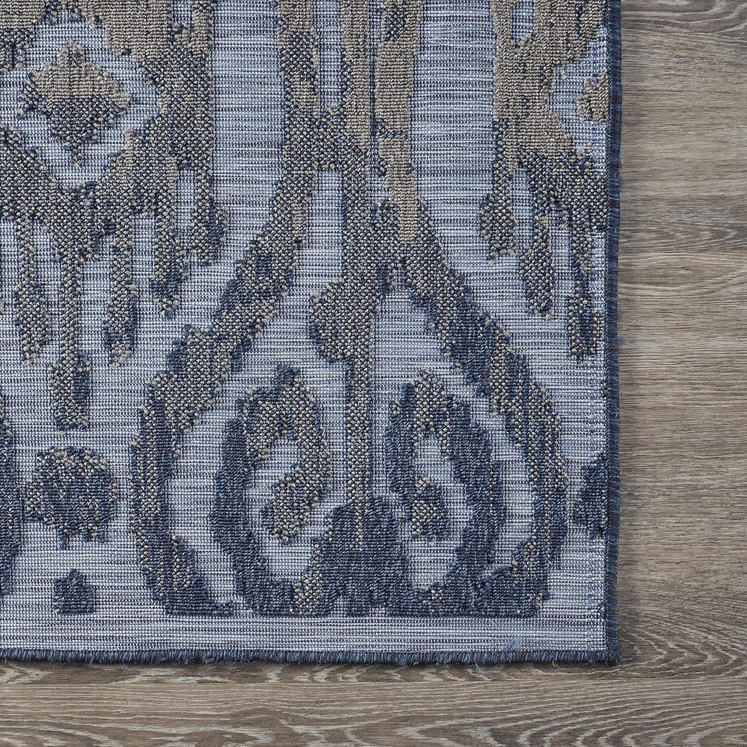 LR Home Reese 7'9" x 9'9", Blue/Gray Ikat Fade, Stain, and Moisture Resistant Indoor/Outdoor Area Rug