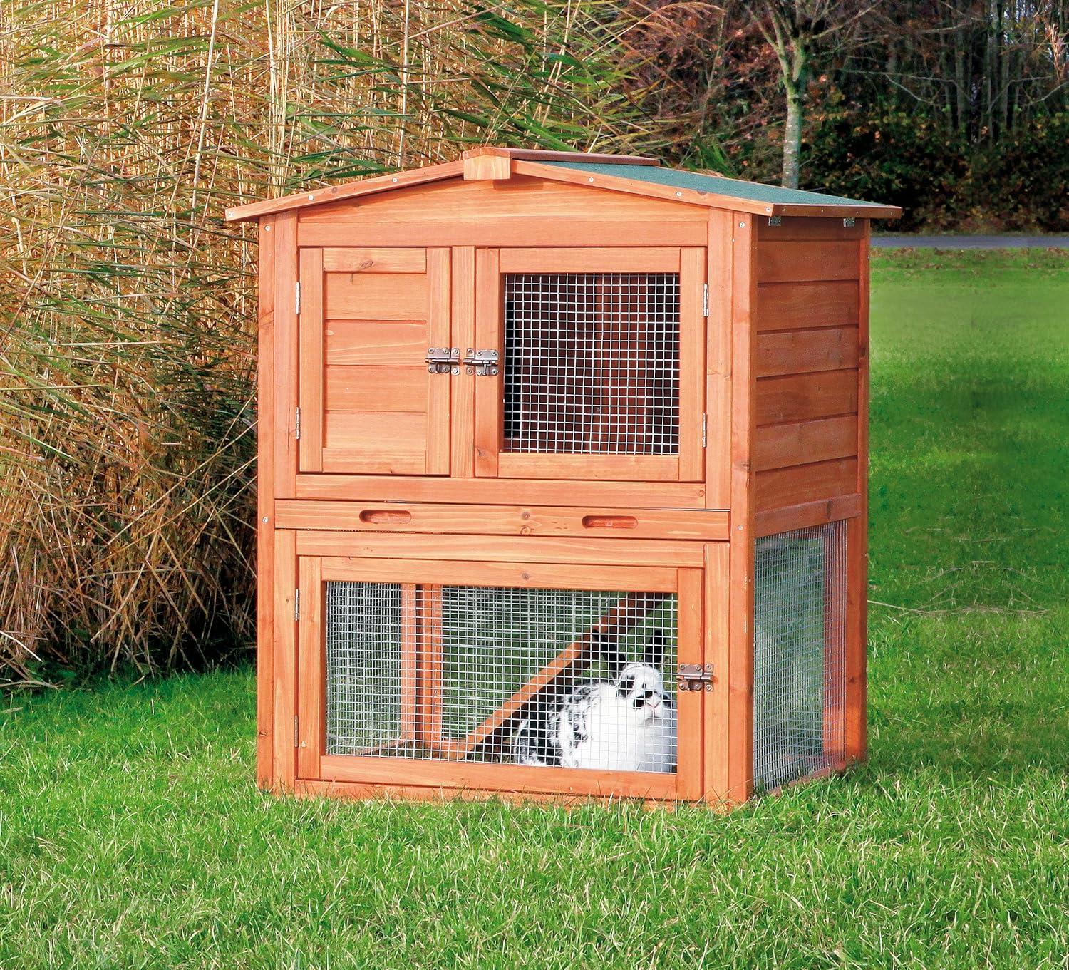 TRIXIE TRIXIE Elevated Single Rabbit Hutch with Large Run, Ramp, Ideal for Rabbits or Guinea Pigs