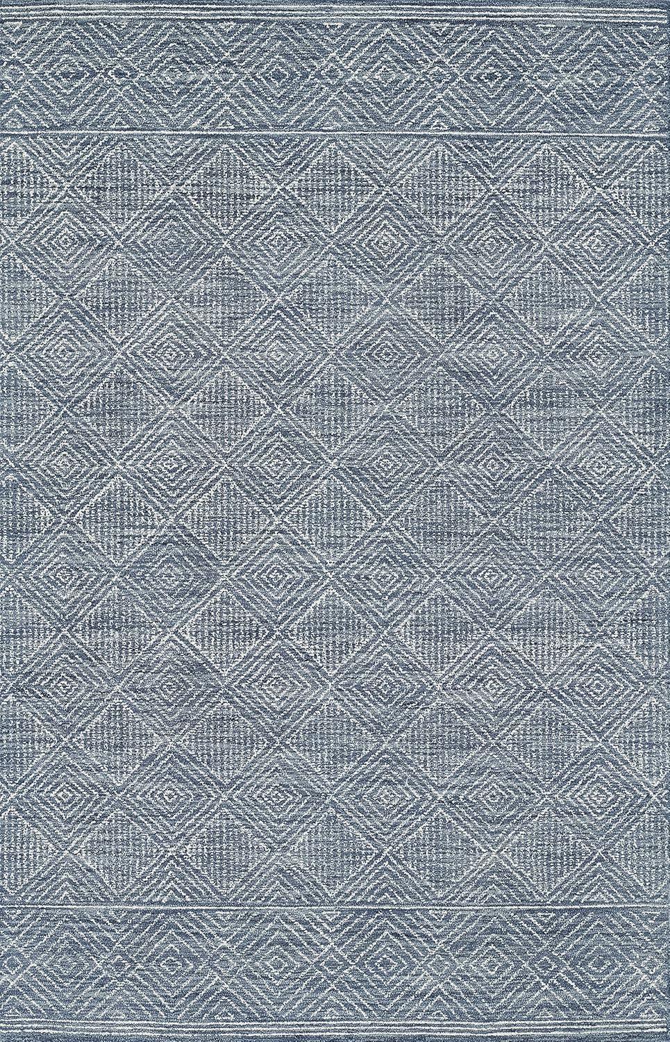 Momeni Mallorca Hand Hooked Wool Geometric Denim Area Rug 9' X 12'