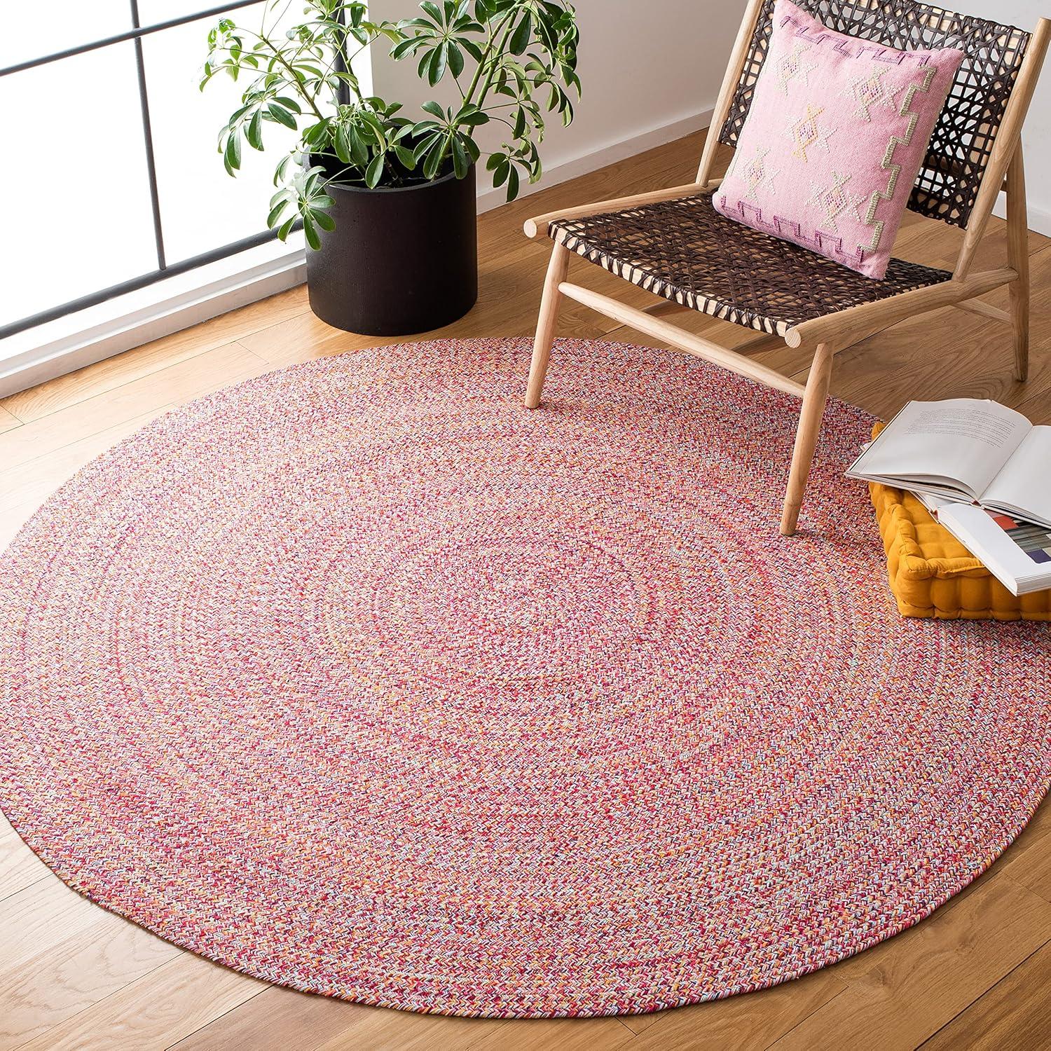 Handwoven Easy Care Cotton Braided Rug - Round 6ft Pink/Yellow