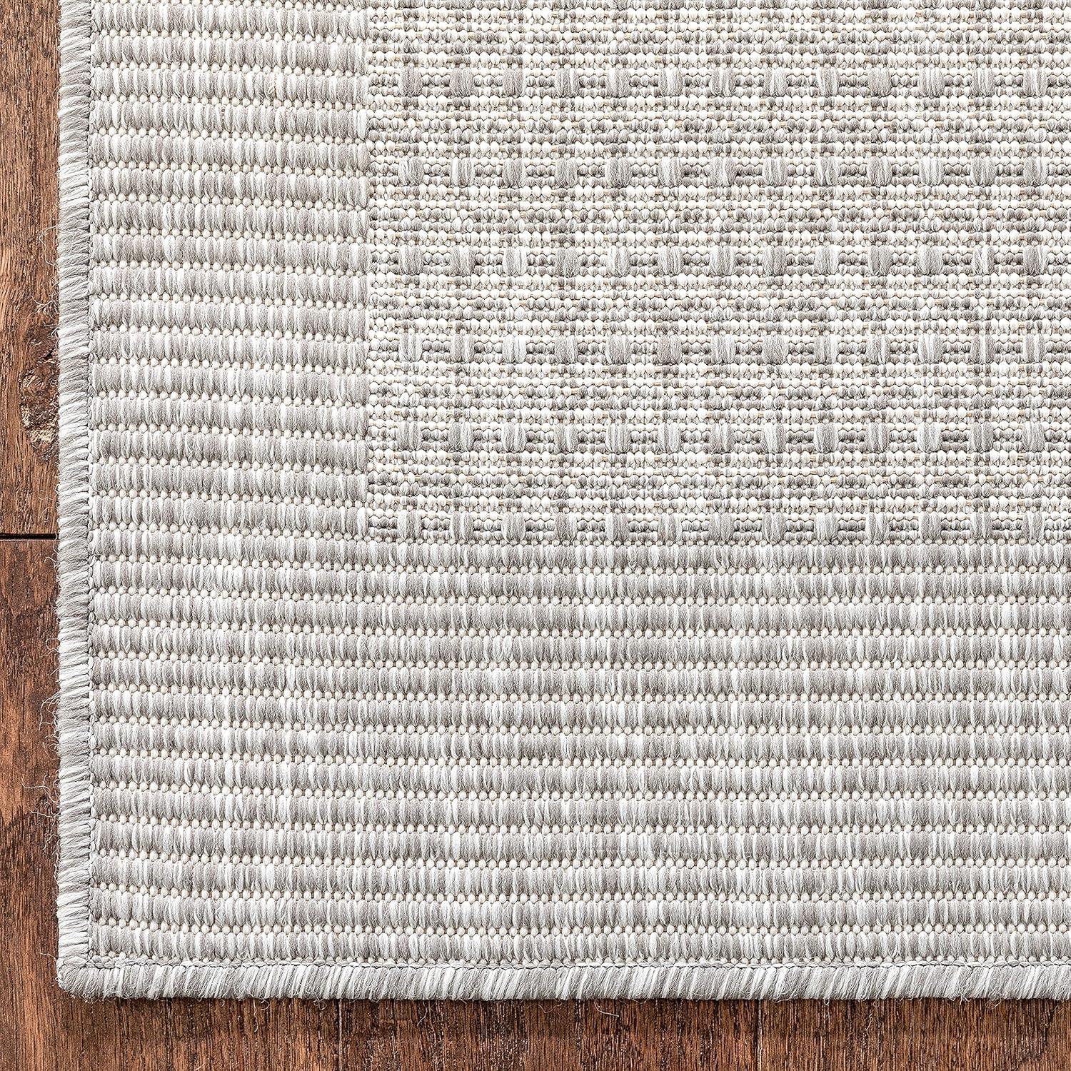 Marshanna Odin Solid Striped Border Indoor Outdoor Green Flatweave Rug