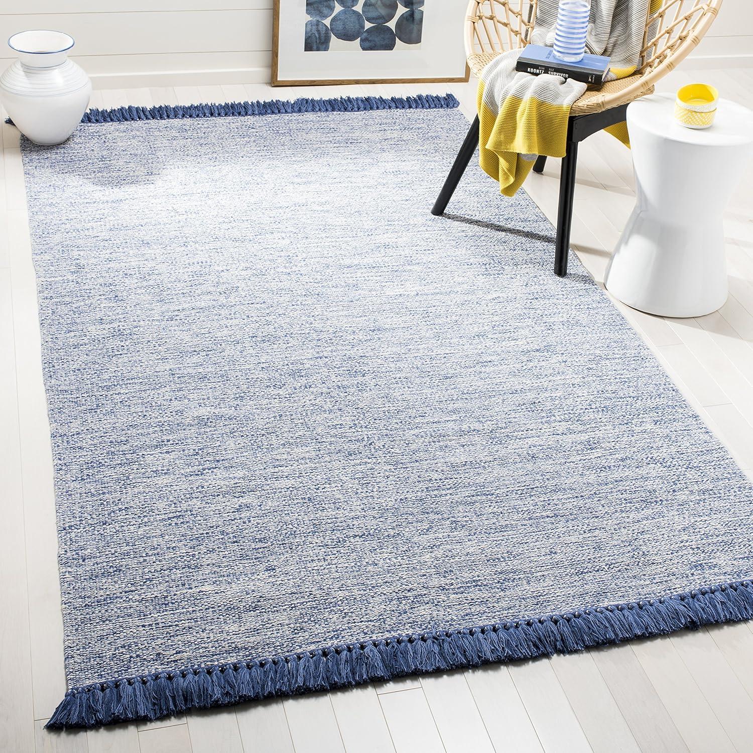 Coastal Breeze Blue Handwoven Cotton 5' x 8' Area Rug