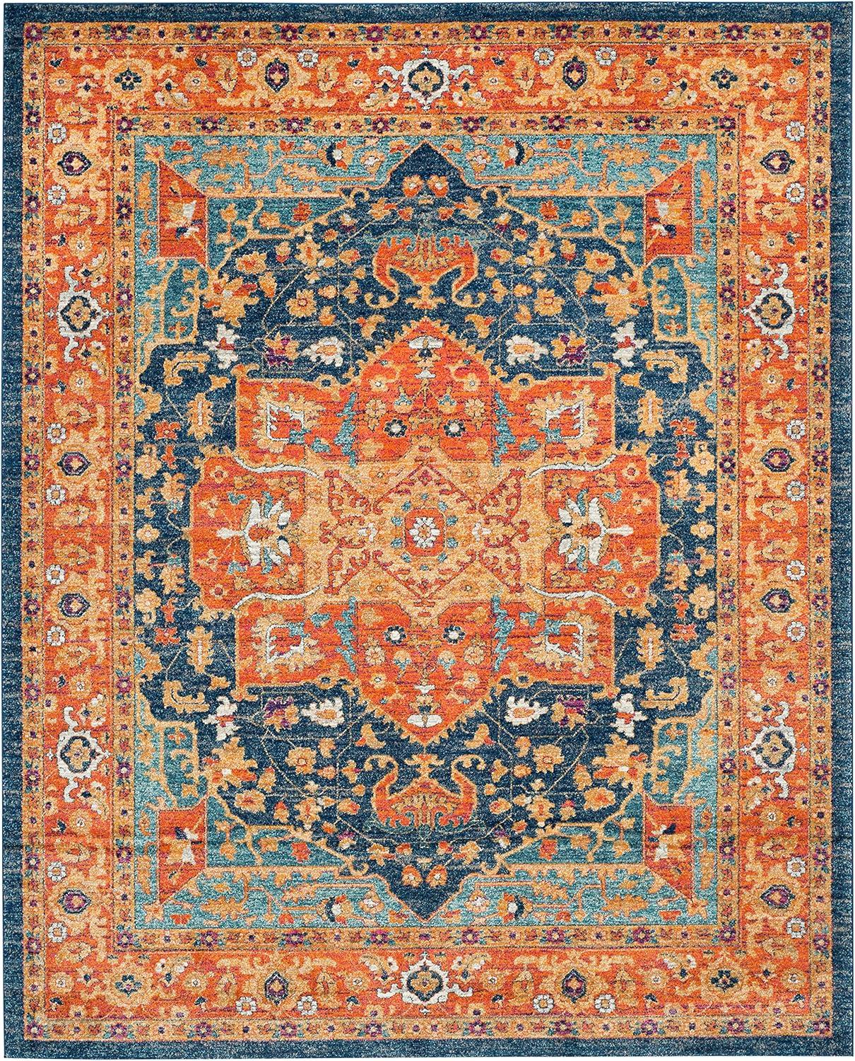 SAFAVIEH Evoke Westley Traditional Floral Area Rug, Blue/Orange, 9' x 12'