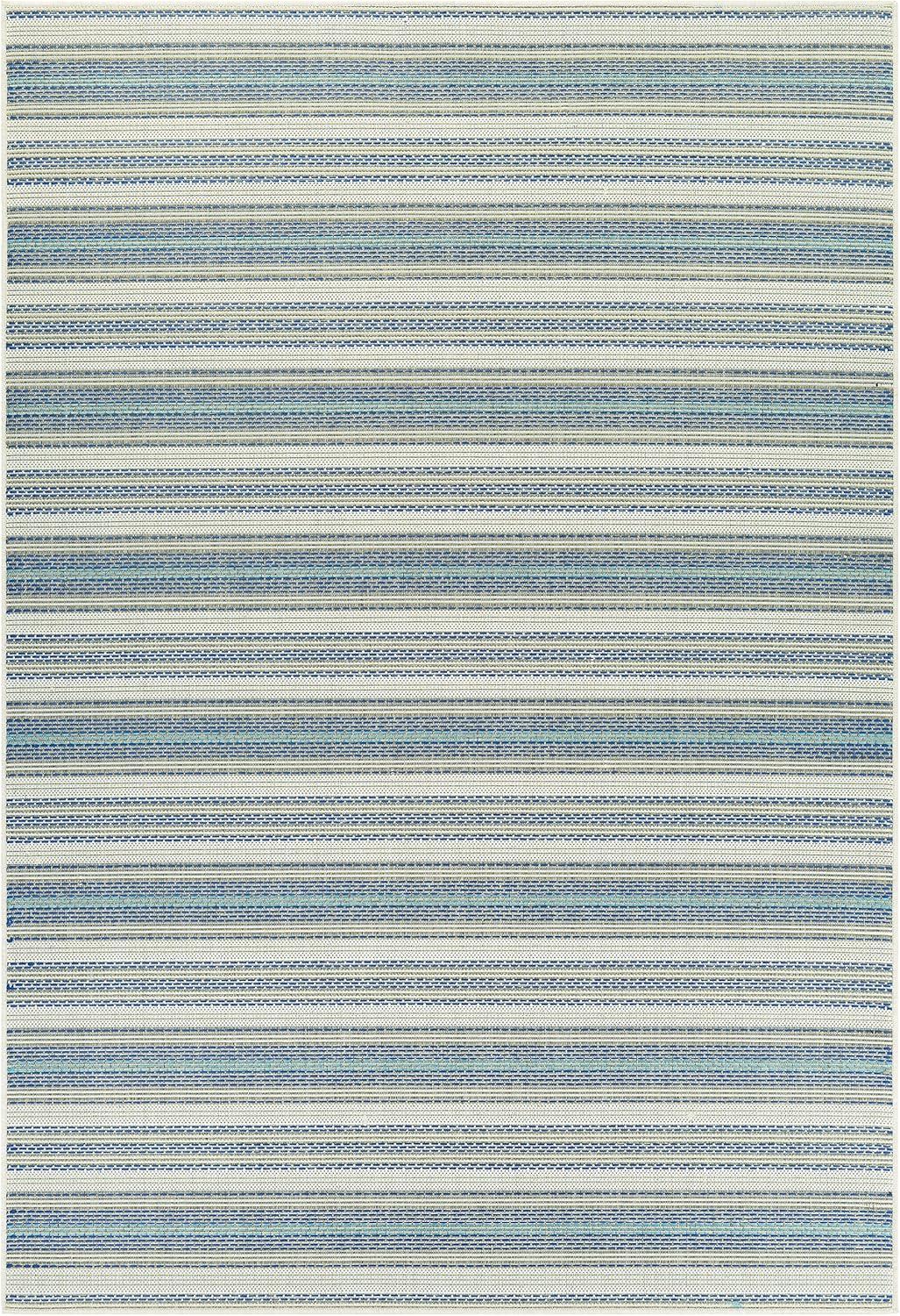 Couristan Monaco Marbella Indoor / Outdoor Area Rug, Ivory-Sand-Azure Blue, 5'3" x 7'6"