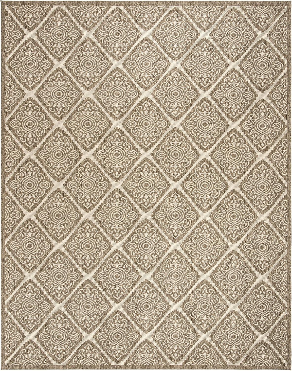 Cream and Beige Geometric Flatweave Synthetic 8' x 10' Area Rug